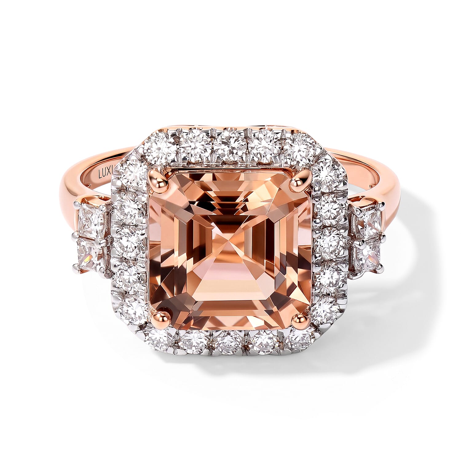 Certified and Appraised AAA Marropino Morganite and Luxuriant Lab Grown Diamond G-H SI 5.70 ctw Ring in 10K Rose Gold (Size 6.0)