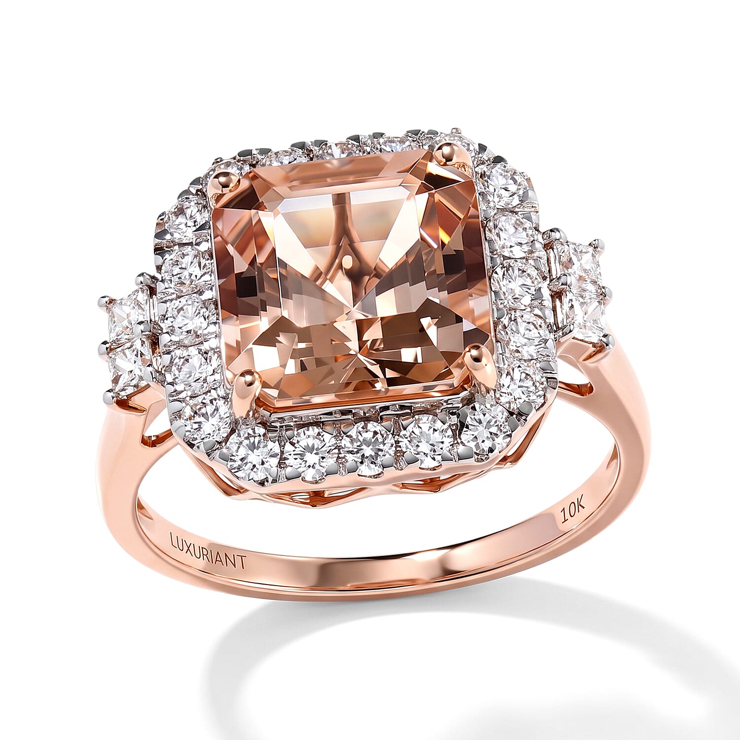 Certified and Appraised AAA Marropino Morganite and Luxuriant Lab Grown Diamond G-H SI 5.70 ctw Ring in 10K Rose Gold (Size 6.0)
