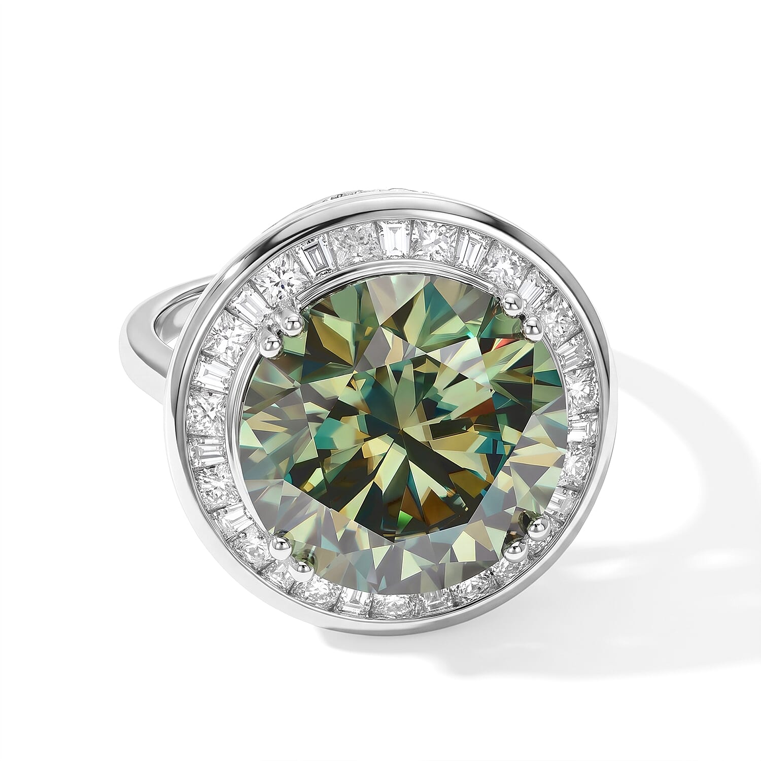 Certified and Appraised D'Joy Green and White Moissanite 10.80 ctw Ring in Rhodium Over Sterling Silver (Size 10.0)