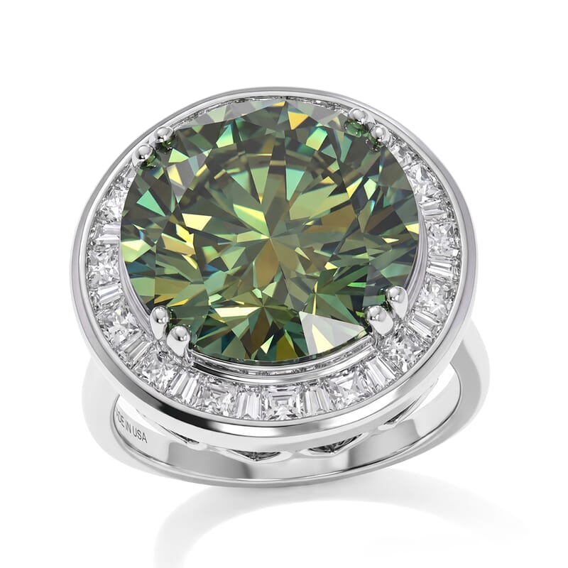 Certified and Appraised D'Joy Green and White Moissanite 10.80 ctw Ring in Rhodium Over Sterling Silver (Size 10.0)