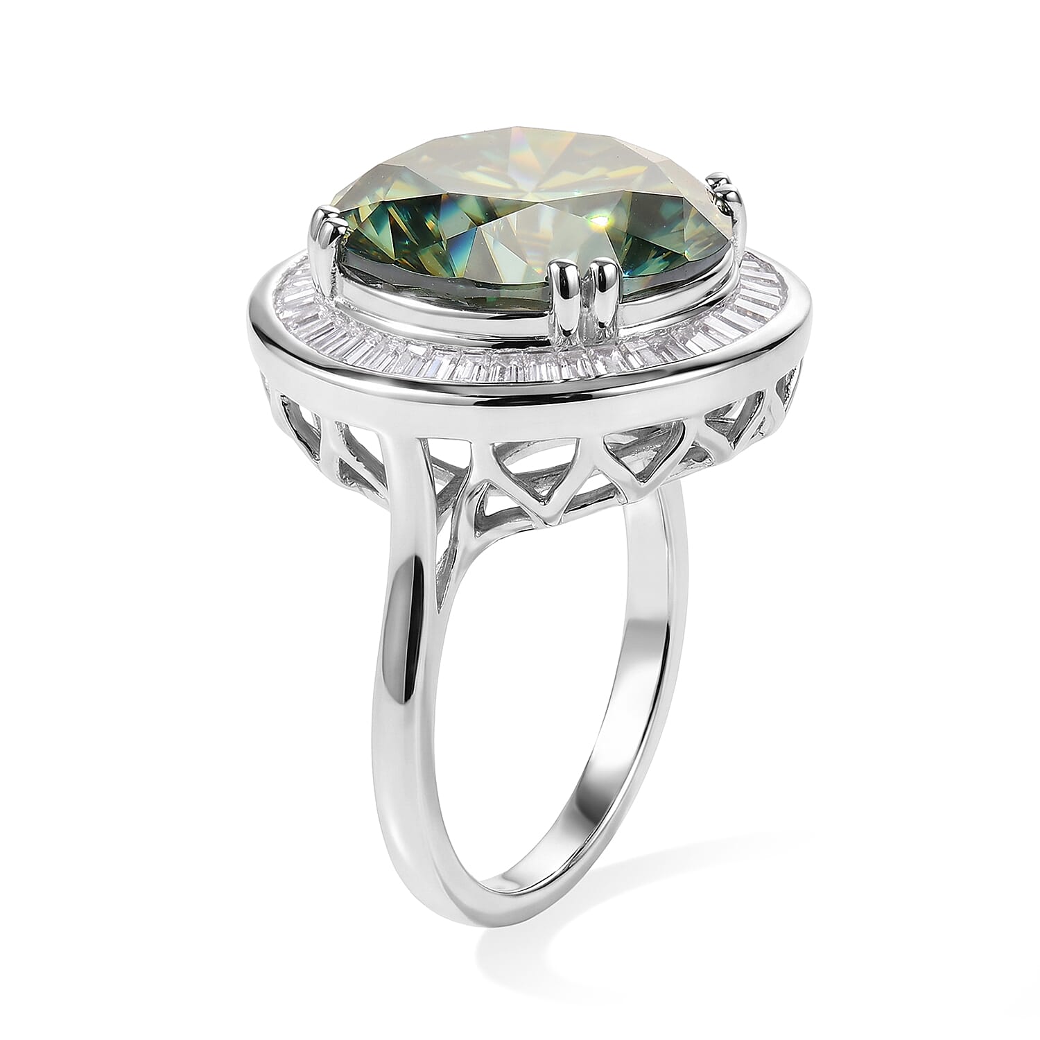 Certified and Appraised D'Joy Green and White Moissanite 10.80 ctw Ring in Rhodium Over Sterling Silver (Size 10.0)