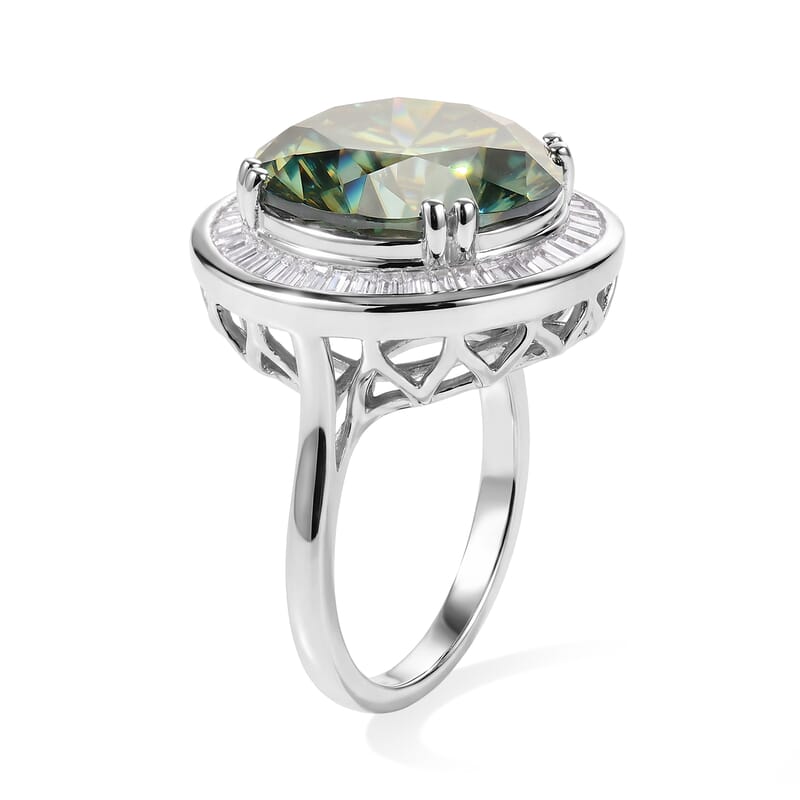 Certified and Appraised D'Joy Green and White Moissanite 10.80 ctw Ring in Rhodium Over Sterling Silver (Size 10.0)