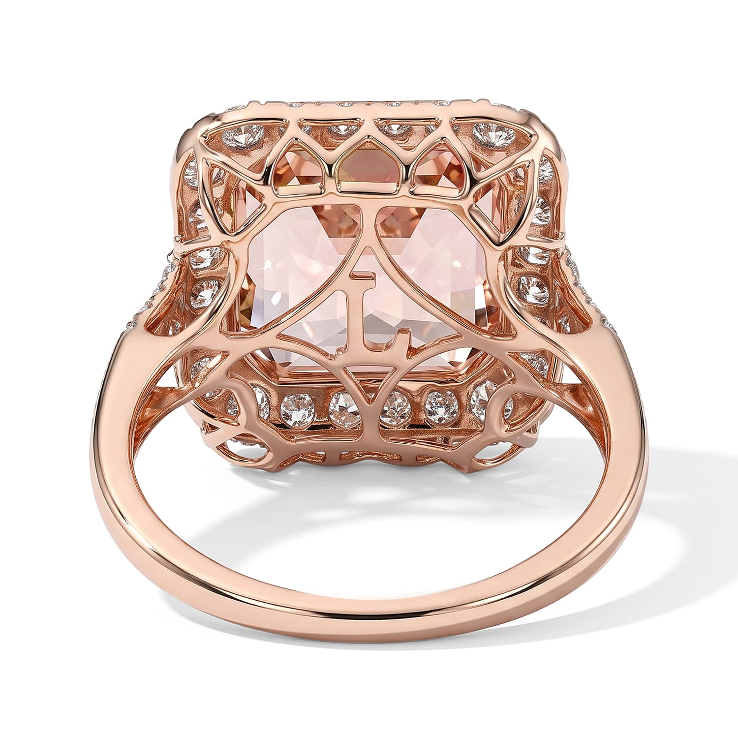 Certified and Appraised AAA Asscher Cut Marropino Morganite and Luxuriant Lab Grown Diamond G-H SI 8.60 ctw Ring in 10K Rose Gold (Size 10.0)