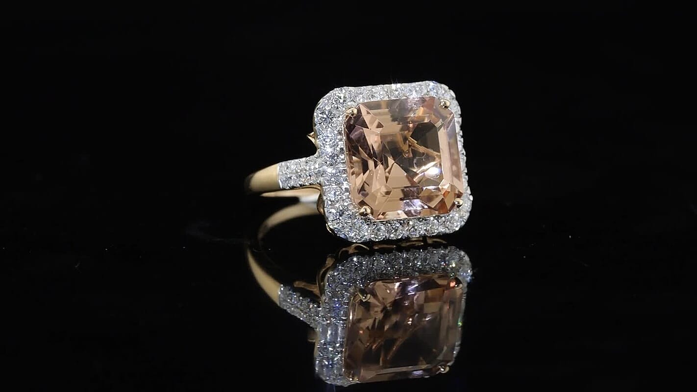 Certified and Appraised 10K Rose Gold AAA Asscher Cut Marropino Morganite, Luxuriant Lab Grown Diamond (G-H, SI) (0.96 cts) Ring (Size 10.0) 8.60 ctw