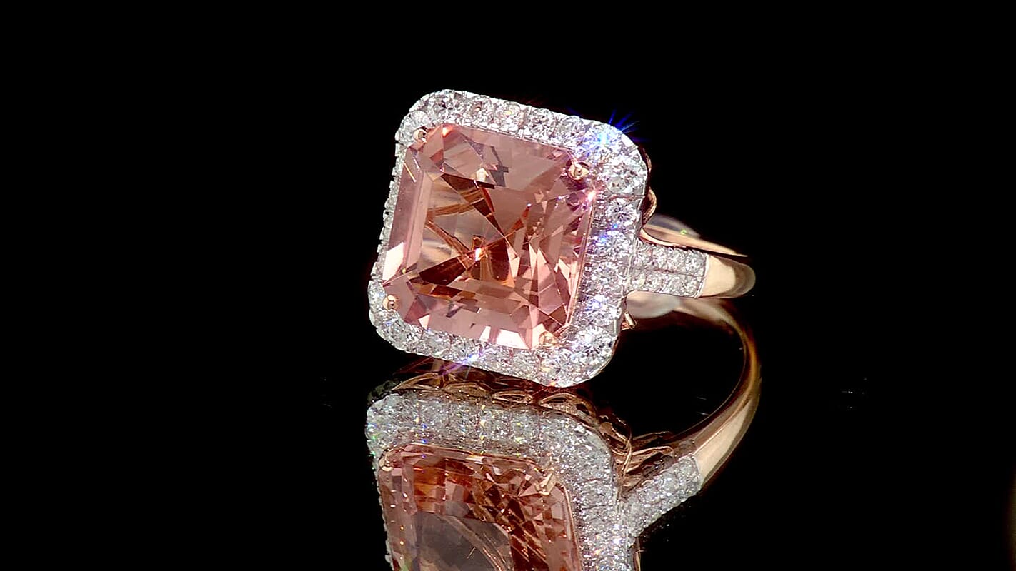 Certified and Appraised 10K Rose Gold AAA Asscher Cut Marropino Morganite, Luxuriant Lab Grown Diamond (G-H, SI) (0.96 cts) Ring (Size 10.0) 8.60 ctw