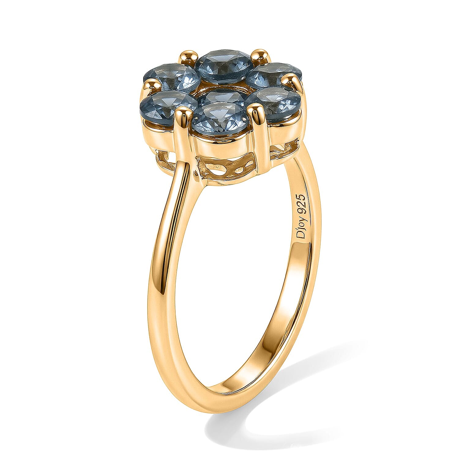 D'Joy Premium Montana Sapphire 1.70 ctw Mountain Bloom Ring in 18K Vermeil Yellow Gold Over Sterling Silver (Size 5.0)