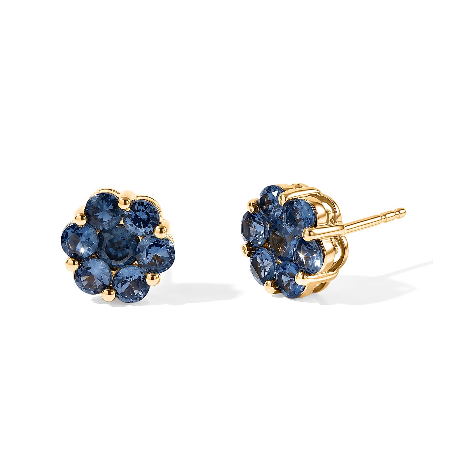 D'Joy Premium Montana Sapphire 2.25 ctw Mountain Bloom Earrings in 18K Vermeil Yellow Gold Over Sterling Silver