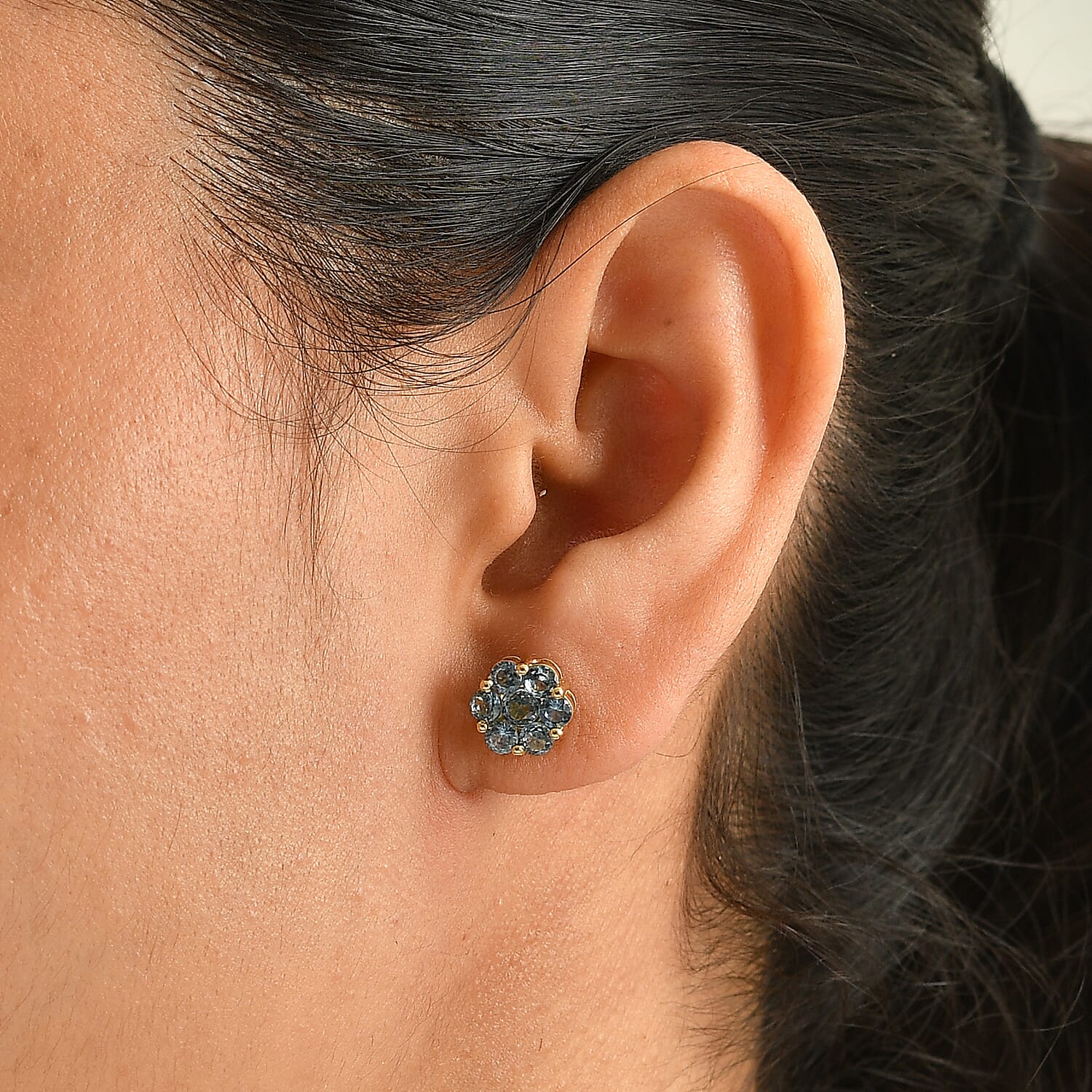 D'Joy Premium Montana Sapphire 2.25 ctw Mountain Bloom Earrings in 18K Vermeil Yellow Gold Over Sterling Silver