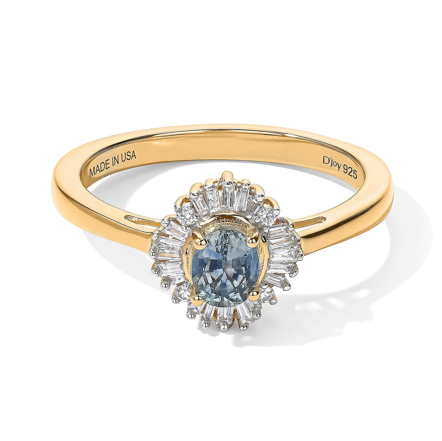 D'Joy Montana Sapphire and Diamond 0.65 ctw Summit Sunburst Ring in 18K Vermeil Yellow Gold Over Sterling Silver (Size 6.0)