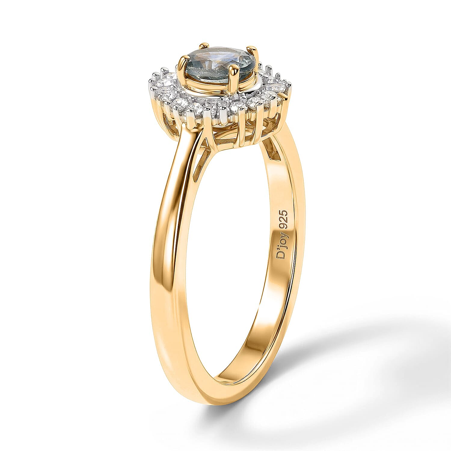D'Joy Montana Sapphire and Diamond 0.65 ctw Summit Sunburst Ring in 18K Vermeil Yellow Gold Over Sterling Silver (Size 6.0)