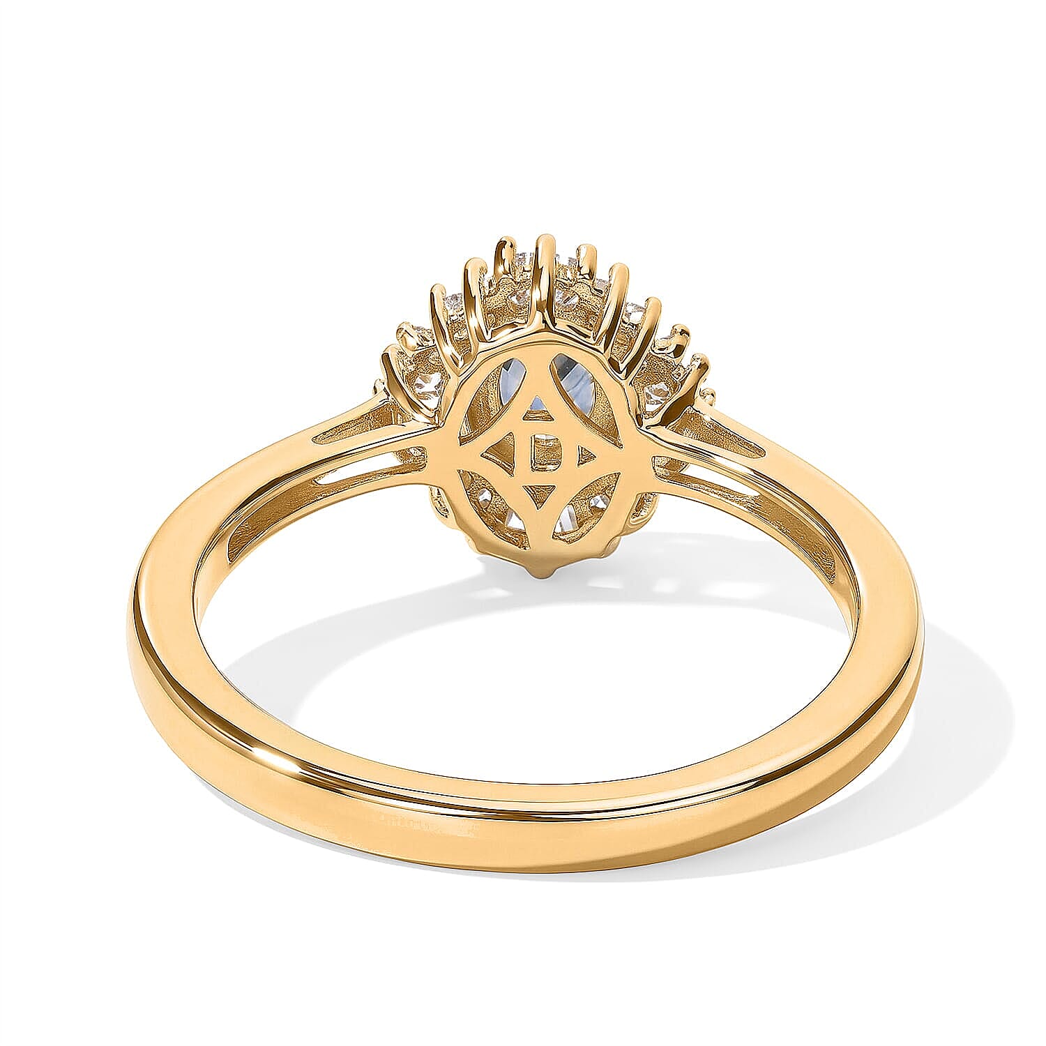 D'Joy Montana Sapphire and Diamond 0.65 ctw Summit Sunburst Ring in 18K Vermeil Yellow Gold Over Sterling Silver (Size 6.0)