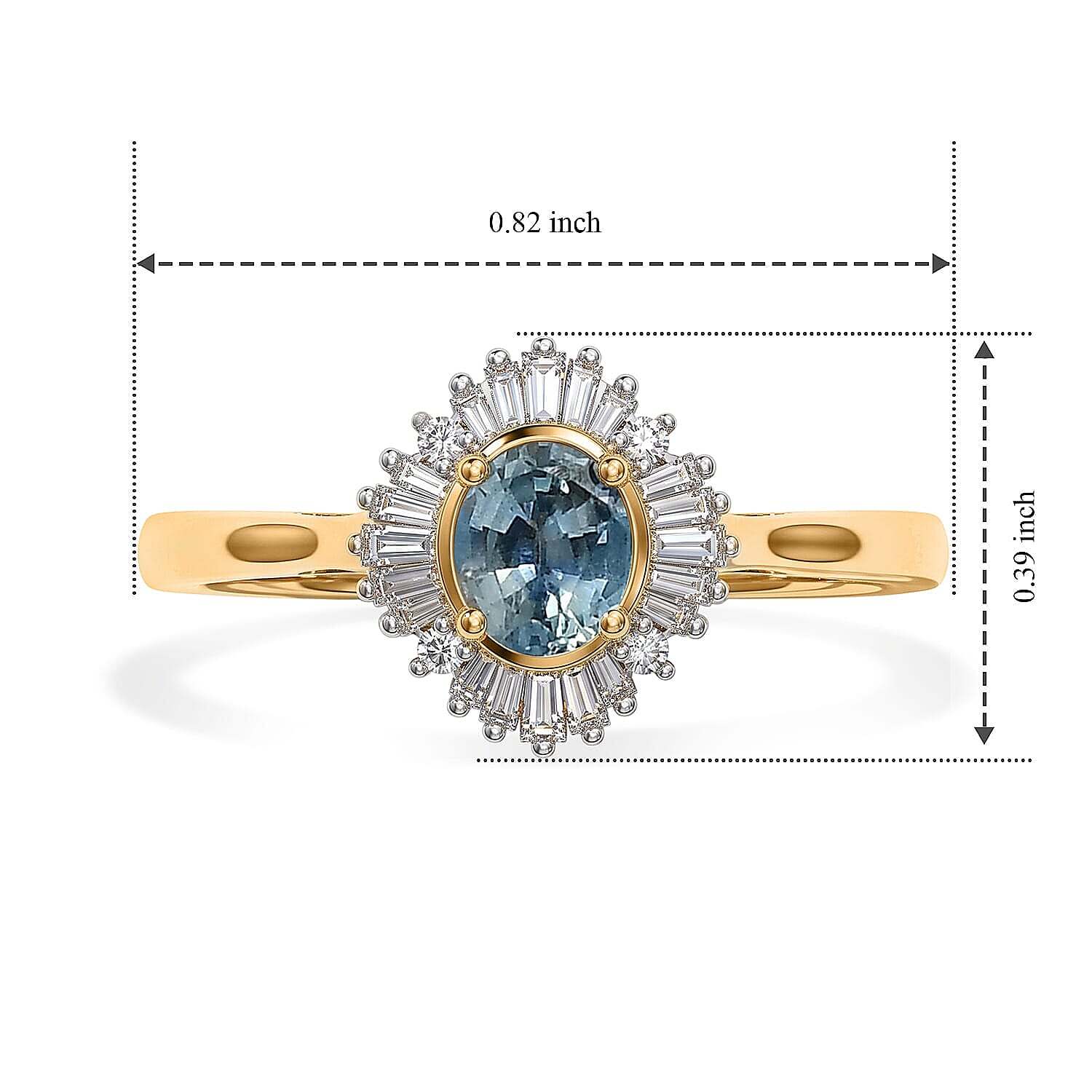 D'Joy Montana Sapphire and Diamond 0.65 ctw Summit Sunburst Ring in 18K Vermeil Yellow Gold Over Sterling Silver (Size 6.0)