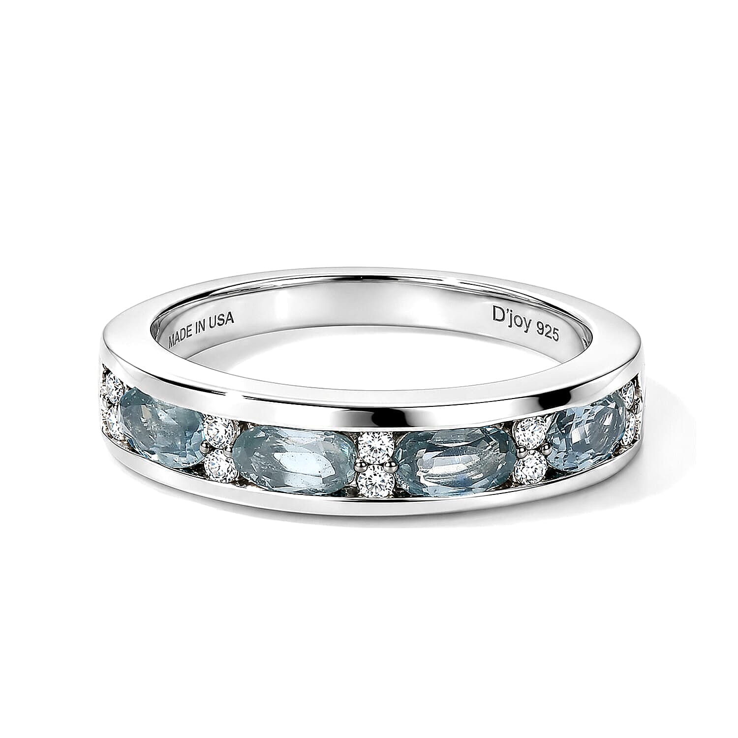 D'Joy Montana Sapphire and Moissanite 1.30 ctw Rockies Journey Ring in Rhodium Over Sterling Silver (Size 6.0)