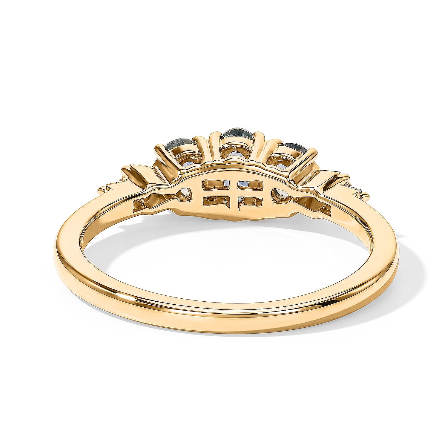 D'Joy Montana Sapphire and Diamond 0.85 ctw Alpine Trilogy Ring in 18K Vermeil Yellow Gold Over Sterling Silver (Size 5.0)
