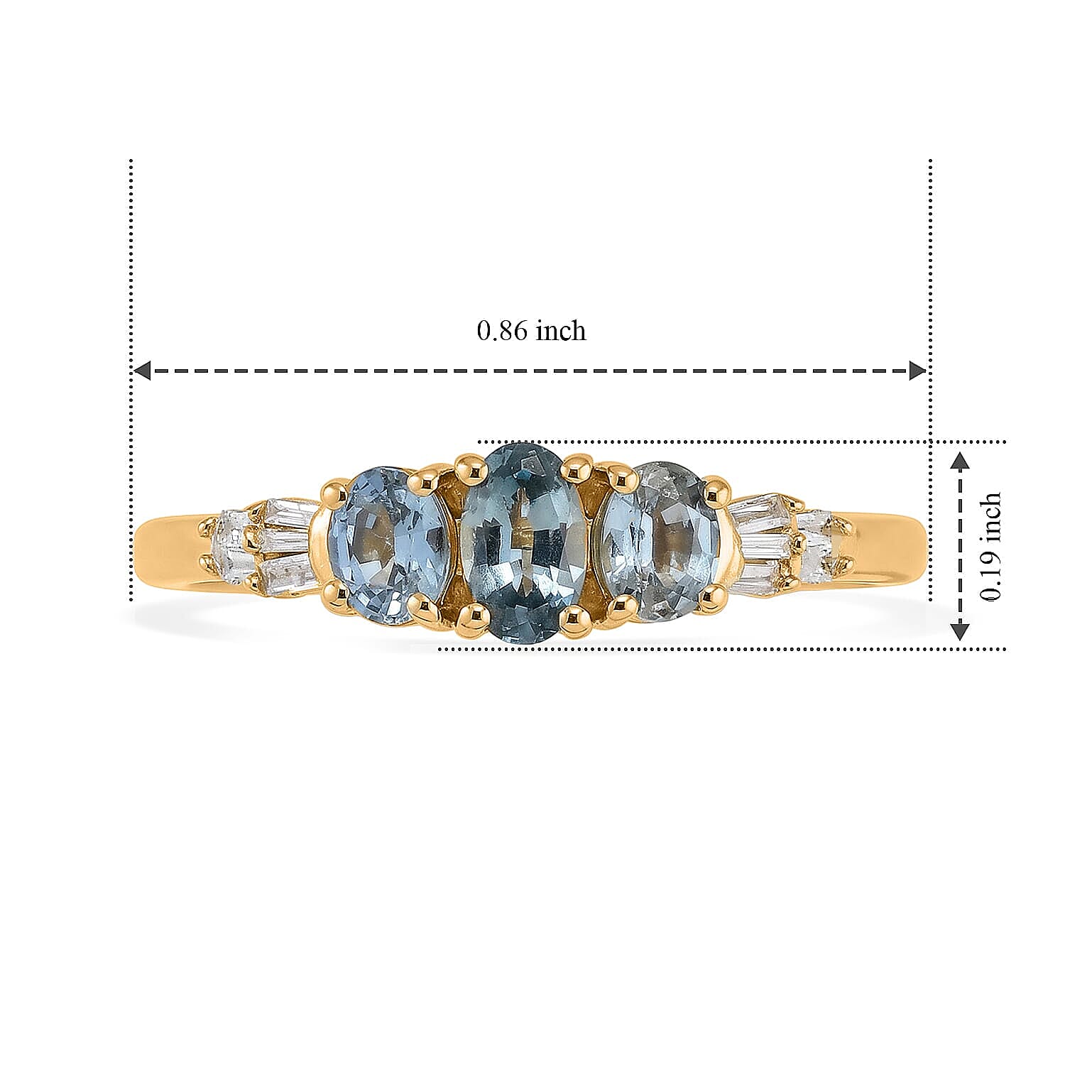 D'Joy Montana Sapphire and Diamond 0.85 ctw Alpine Trilogy Ring in 18K Vermeil Yellow Gold Over Sterling Silver (Size 5.0)