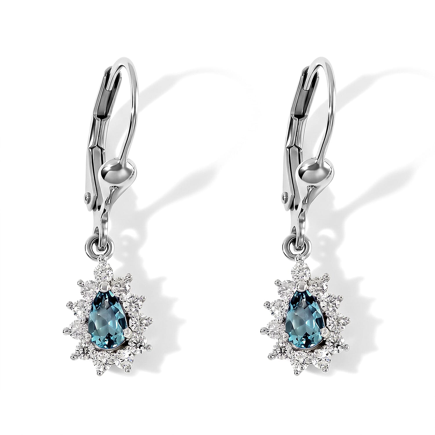 D'Joy Montana Sapphire and Moissanite 0.75 ctw Mountain Mist Earrings in Rhodium Over Sterling Silver