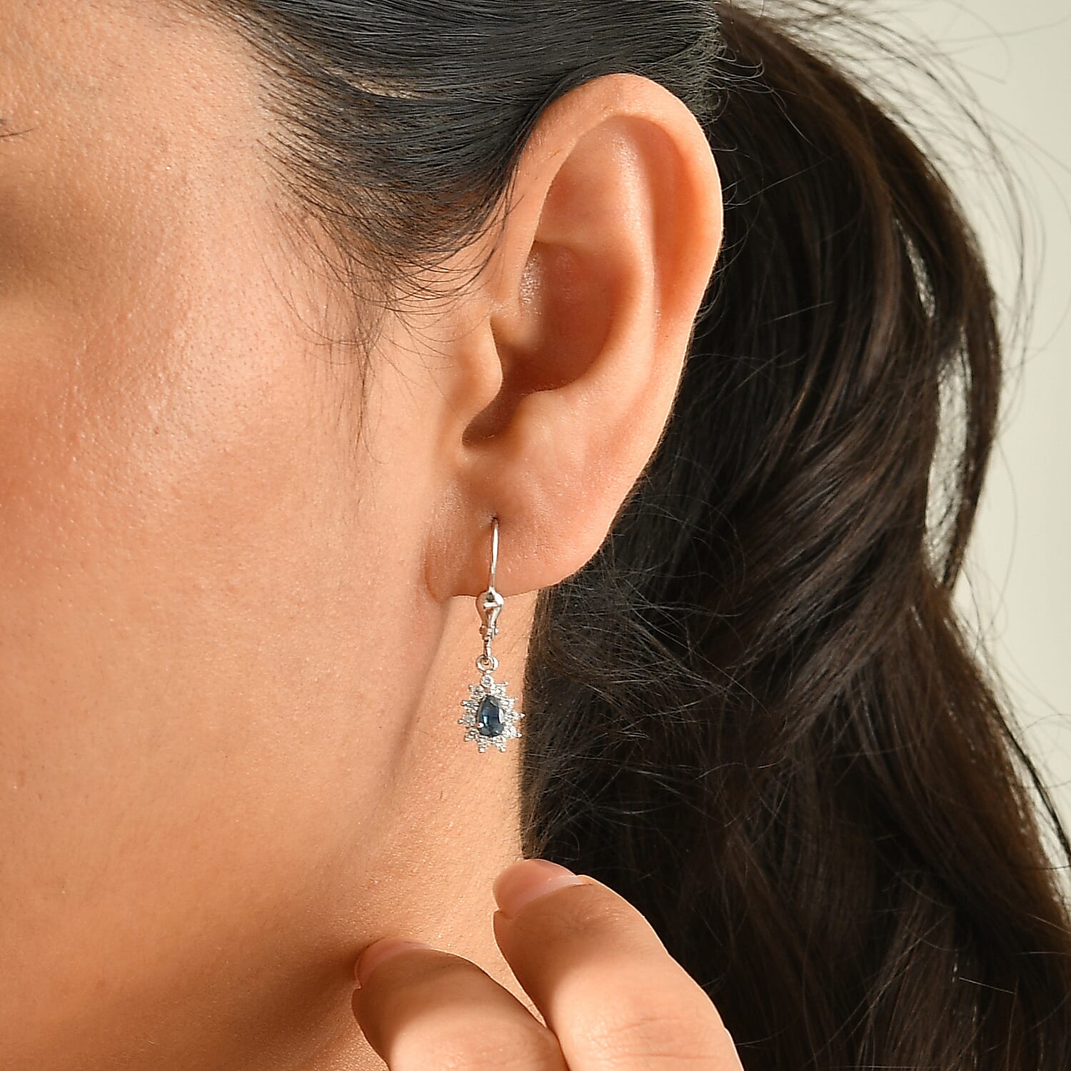D'Joy Montana Sapphire and Moissanite 0.75 ctw Mountain Mist Earrings in Rhodium Over Sterling Silver