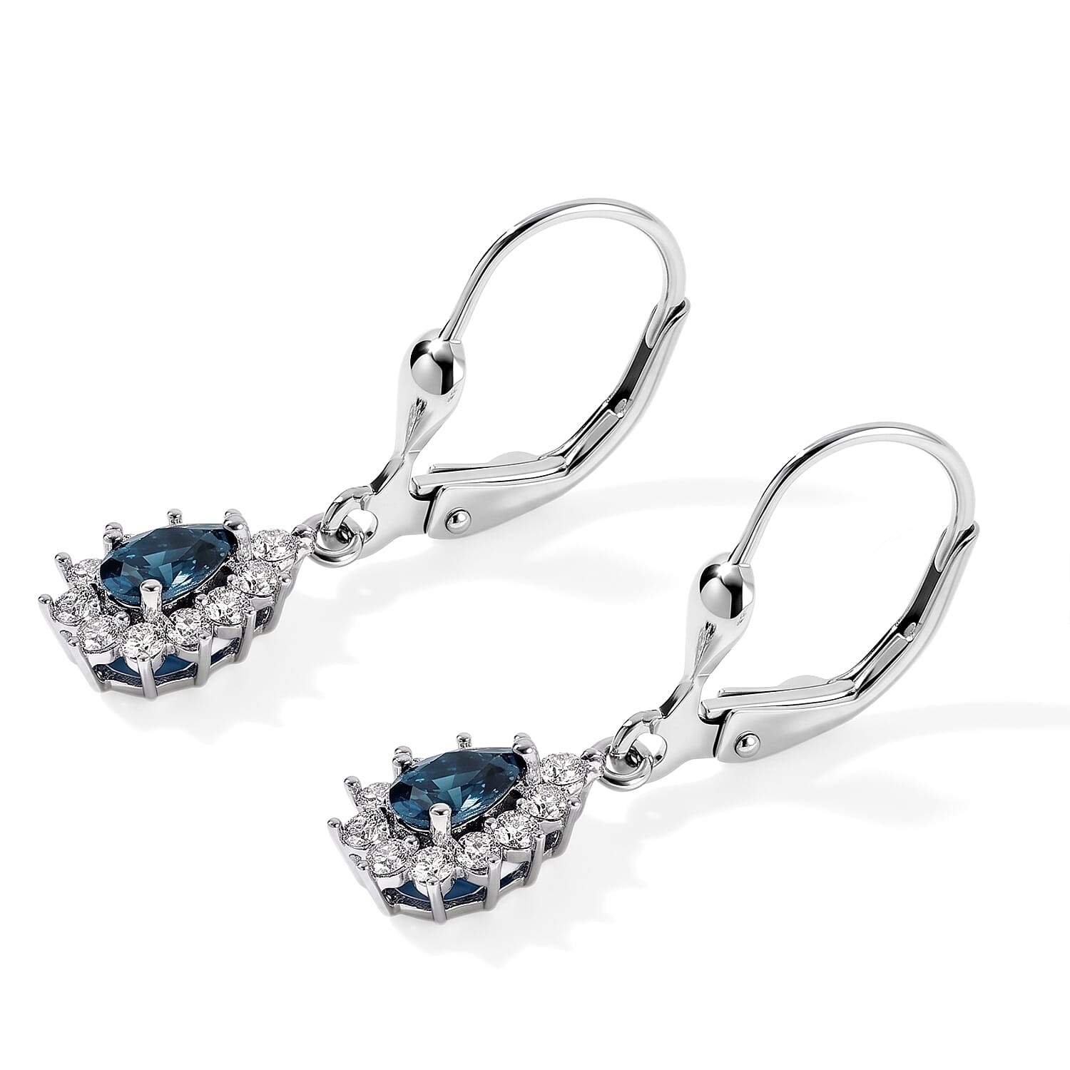 D'Joy Montana Sapphire and Moissanite 0.75 ctw Mountain Mist Earrings in Rhodium Over Sterling Silver