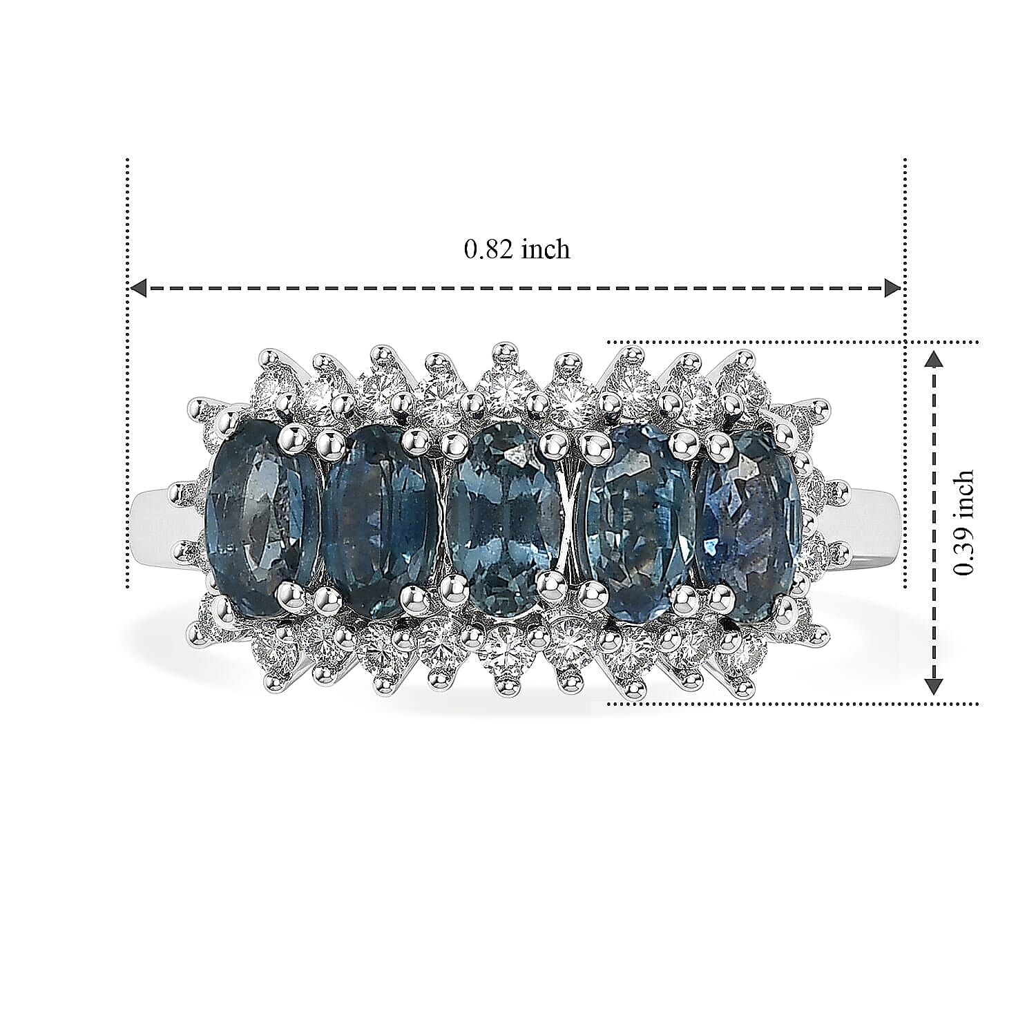 D'Joy Montana Sapphire and Moissanite 1.90 ctw Rockies Panorama Ring in Rhodium Over Sterling Silver (Size 6.0)