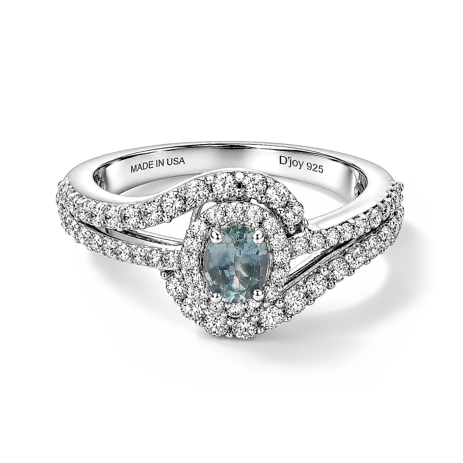 D'Joy Montana Sapphire and White Zircon 1.40 ctw Alpine Infinity Ring in Rhodium Over Sterling Silver (Size 5.0)