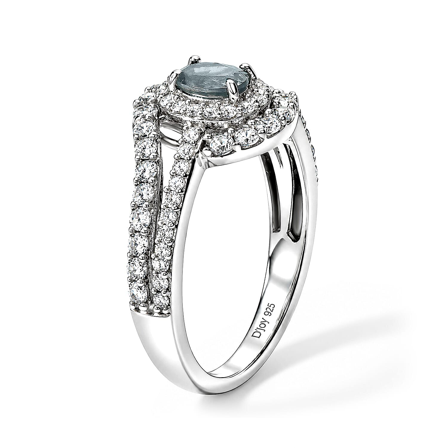 D'Joy Montana Sapphire and White Zircon 1.40 ctw Alpine Infinity Ring in Rhodium Over Sterling Silver (Size 5.0)