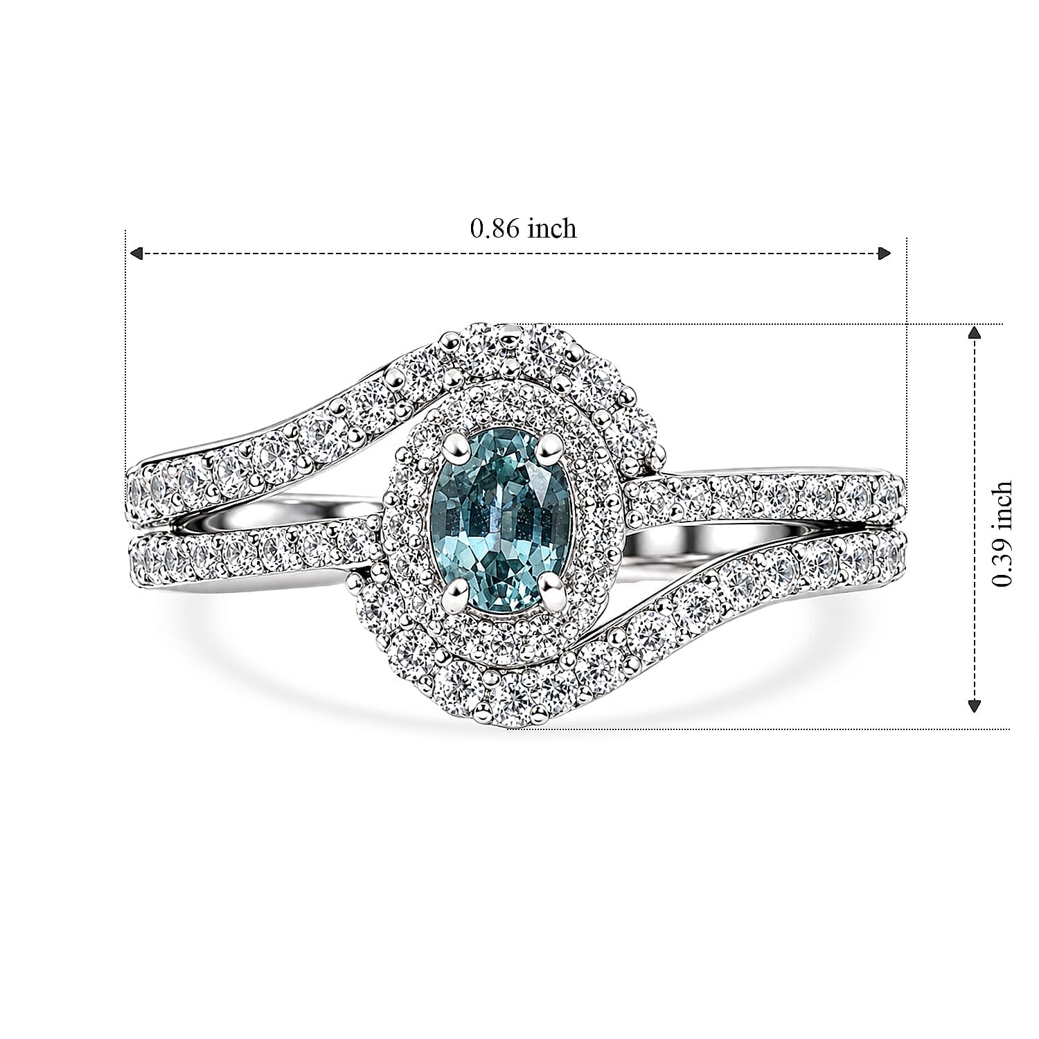D'Joy Montana Sapphire and White Zircon 1.40 ctw Alpine Infinity Ring in Rhodium Over Sterling Silver (Size 5.0)