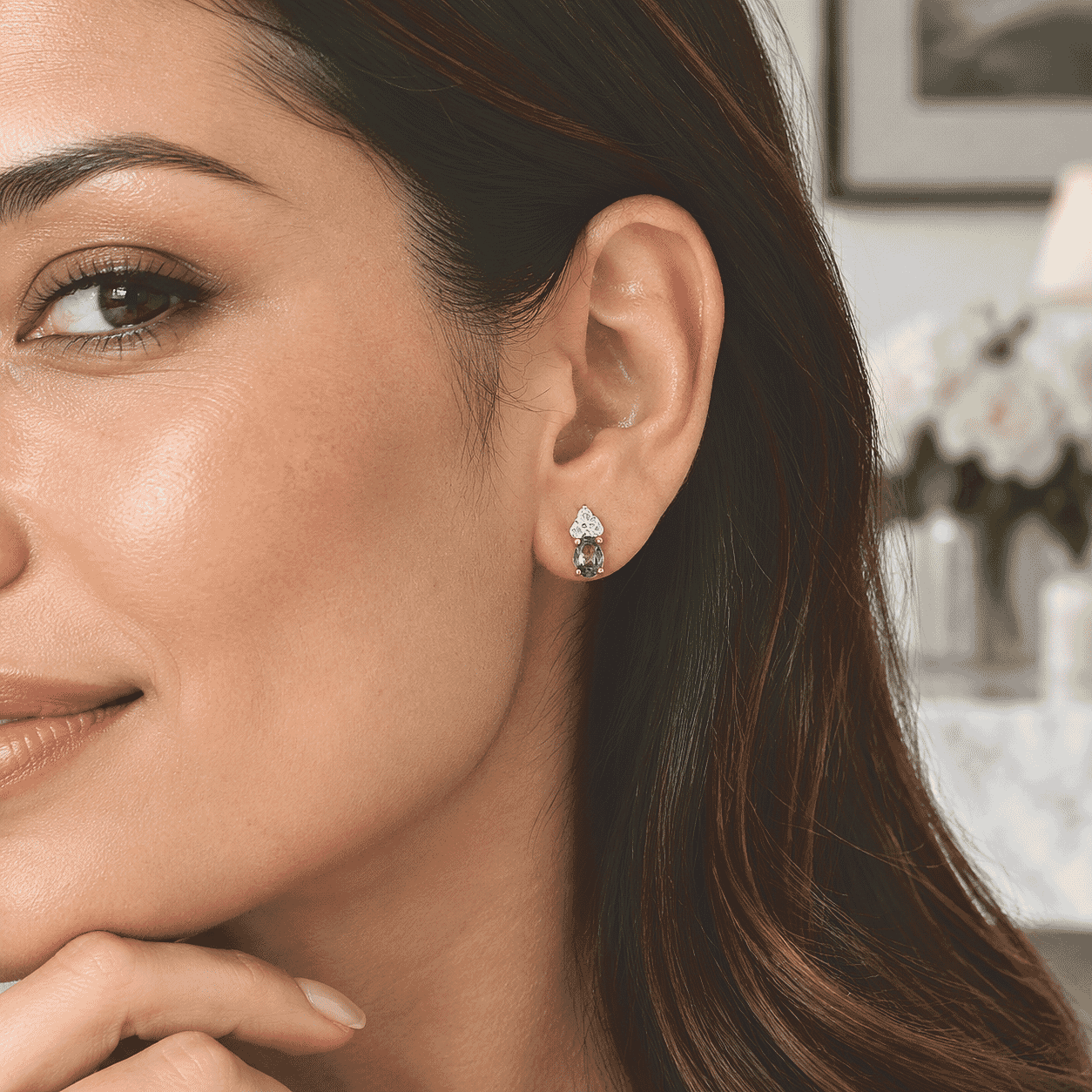 D'Joy Montana Sapphire and Moissanite 0.60 ctw Summit Crown Studs Earrings in 18K Vermeil Yellow Gold Over Sterling Silver