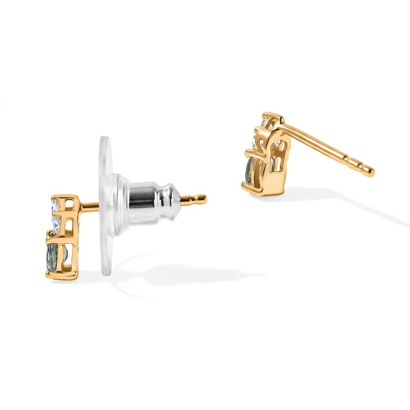 D'Joy Montana Sapphire and Moissanite 0.60 ctw Summit Crown Studs Earrings in 18K Vermeil Yellow Gold Over Sterling Silver