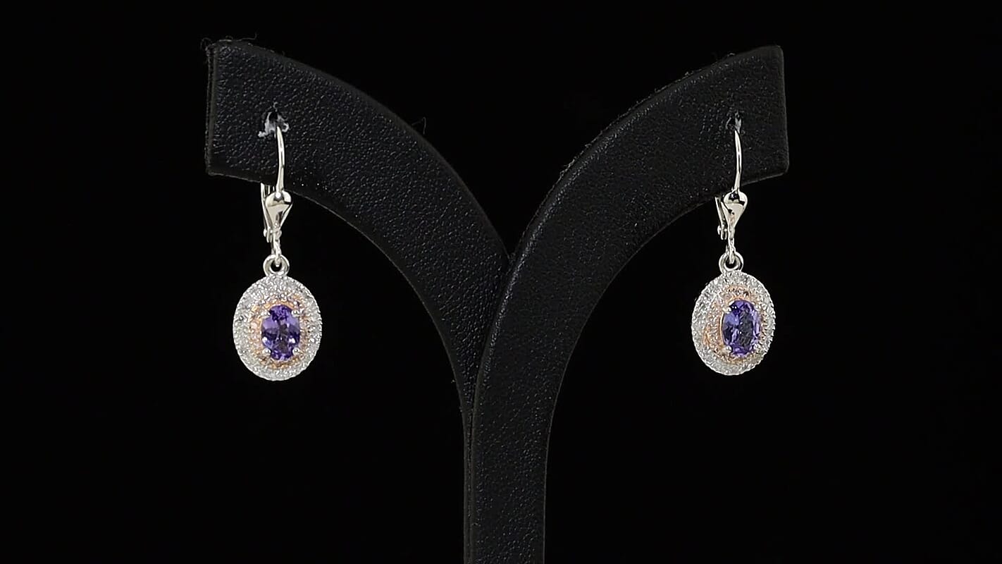Doorbuster D''Joy Premium Tanzanite, Natural Pink and White Diamond I3 1.70 ctw Earrings in Rhodium Over Sterling Silver