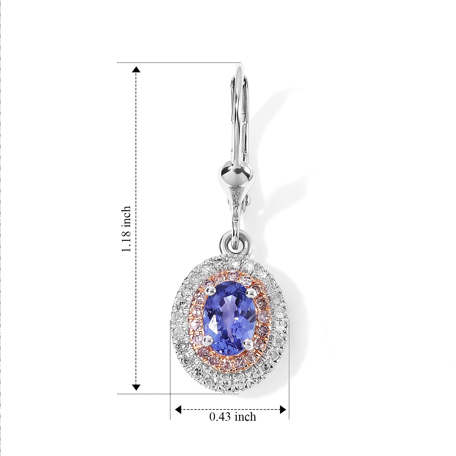 Doorbuster D'Joy Premium Tanzanite, Natural Pink and White Diamond I3 1.70 ctw Earrings in Rhodium Over Sterling Silver
