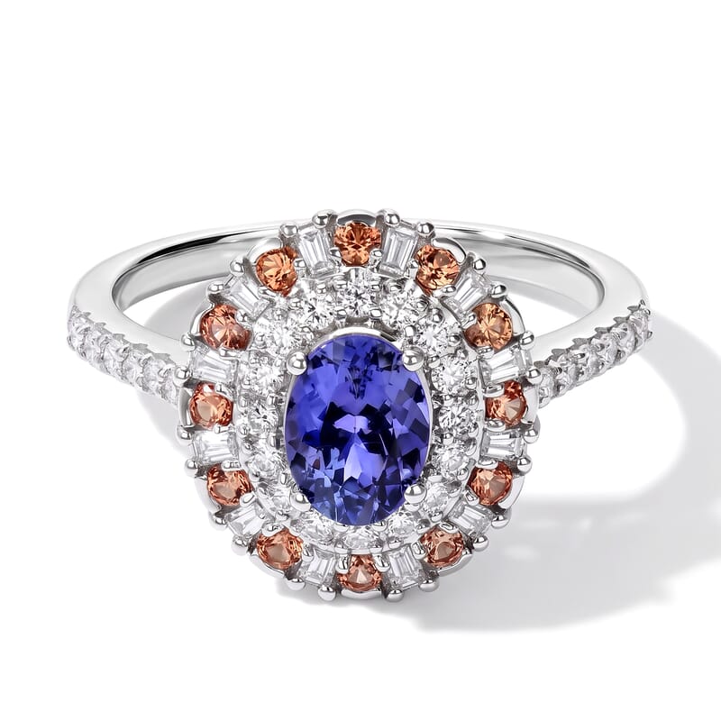 Certified & Appraised D'Joy Premium Tanzanite and Multi Gemstone 2.00 ctw Ring in Rhodium Over Sterling Silver (Size 6.0)
