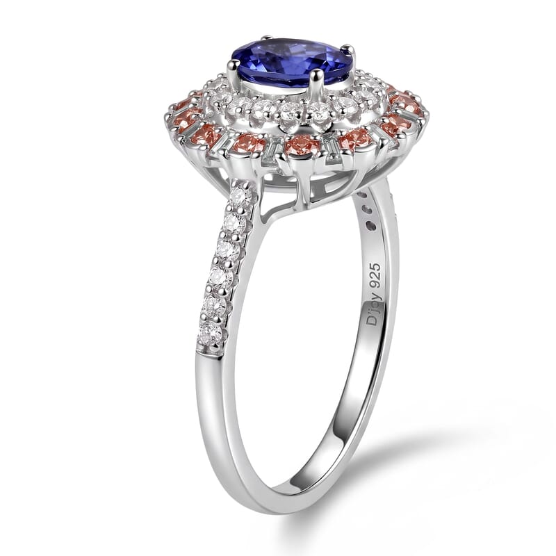 Certified & Appraised D'Joy Premium Tanzanite and Multi Gemstone 2.00 ctw Ring in Rhodium Over Sterling Silver (Size 6.0)