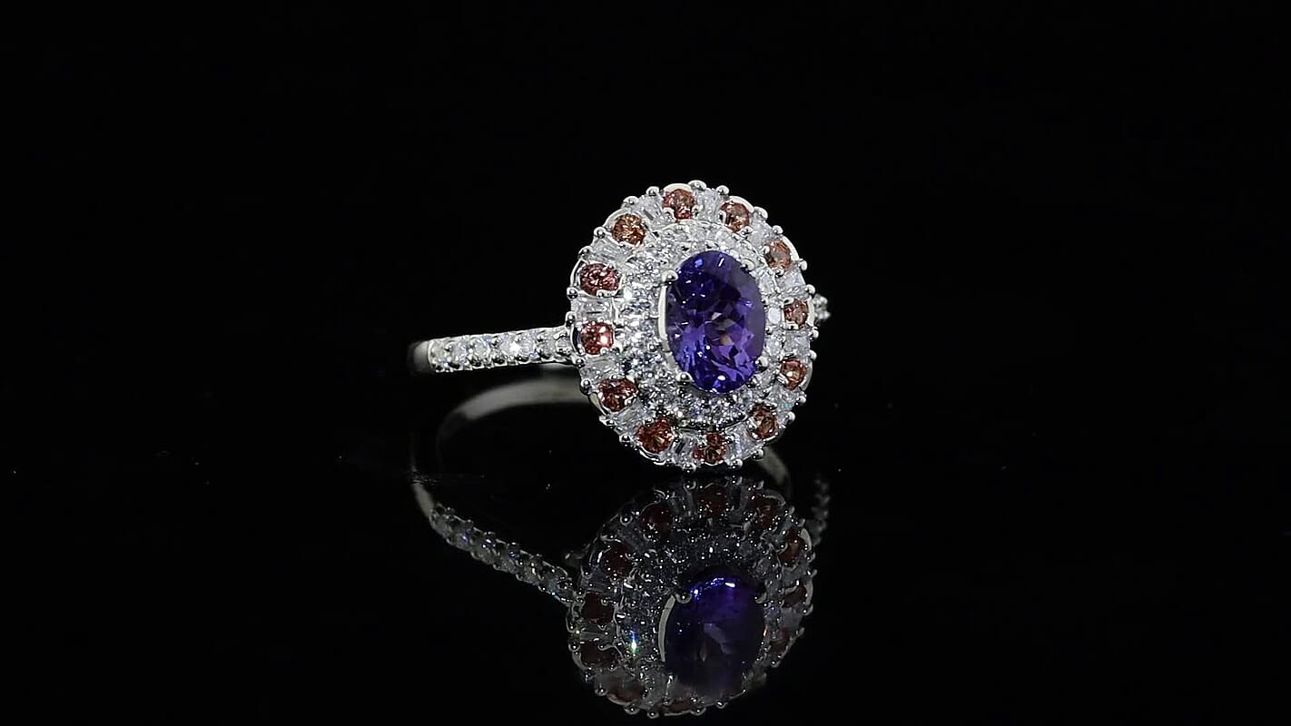 Certified & Appraised D''Joy Premium Tanzanite, Multi Gemstone Ring in Rhodium Over Sterling Silver (Size 6.0) 2.00 ctw