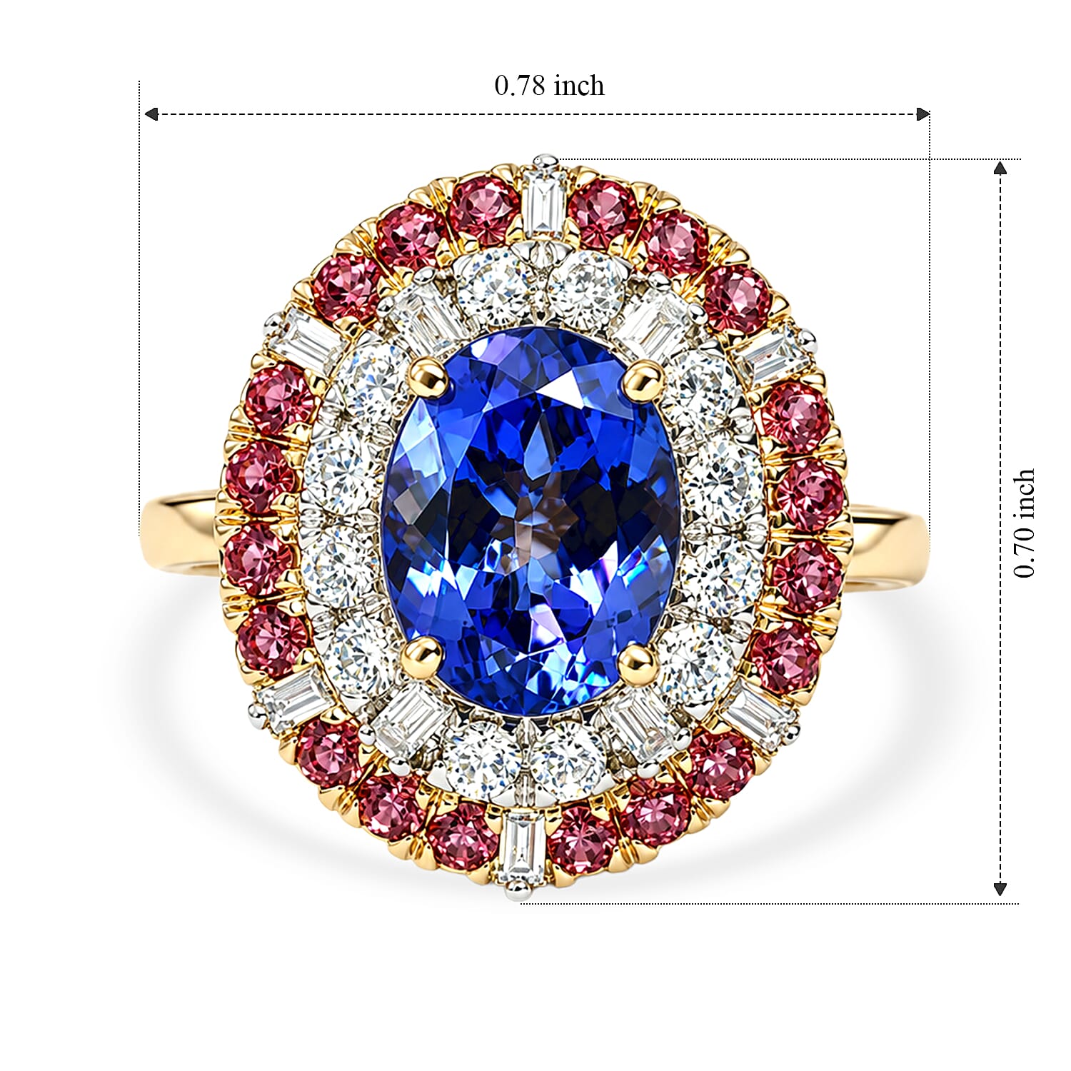 Certified & Appraised AAA Tanzanite and Padparadscha Sapphire (BT), Luxuriant Lab Grown Diamond G-H SI 3.25 ctw Ring in 10K Yellow Gold (Size 7.0)