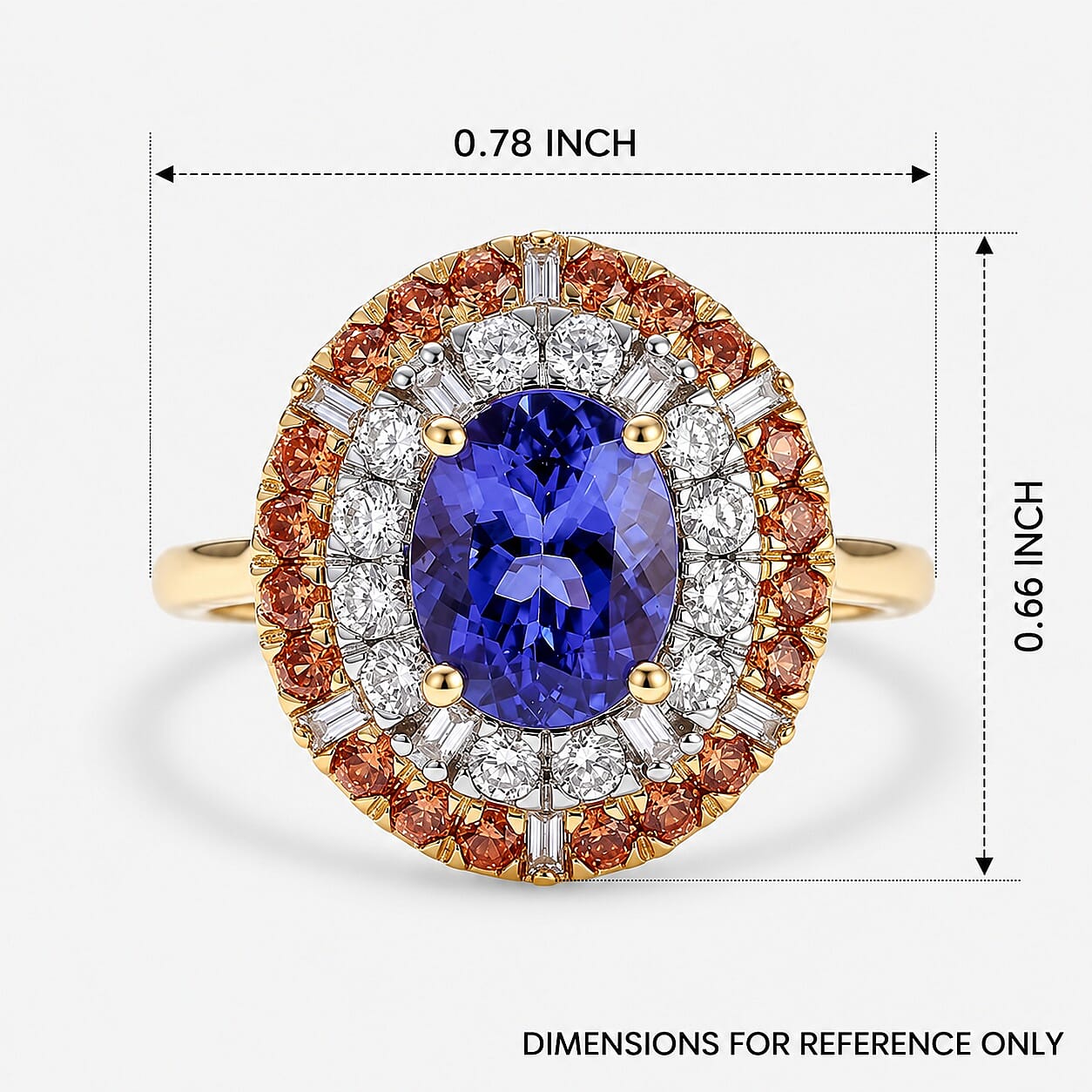 Certified & Appraised AAA Tanzanite and Padparadscha Sapphire (BT), Luxuriant Lab Grown Diamond G-H SI 3.25 ctw Ring in 10K Yellow Gold (Size 8.0)