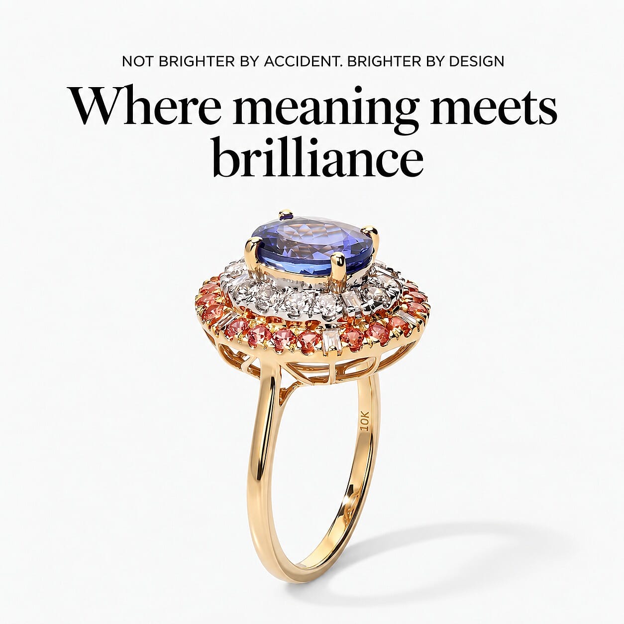 Certified & Appraised AAA Tanzanite and Padparadscha Sapphire (BT), Luxuriant Lab Grown Diamond G-H SI 3.25 ctw Ring in 10K Yellow Gold (Size 9.0)