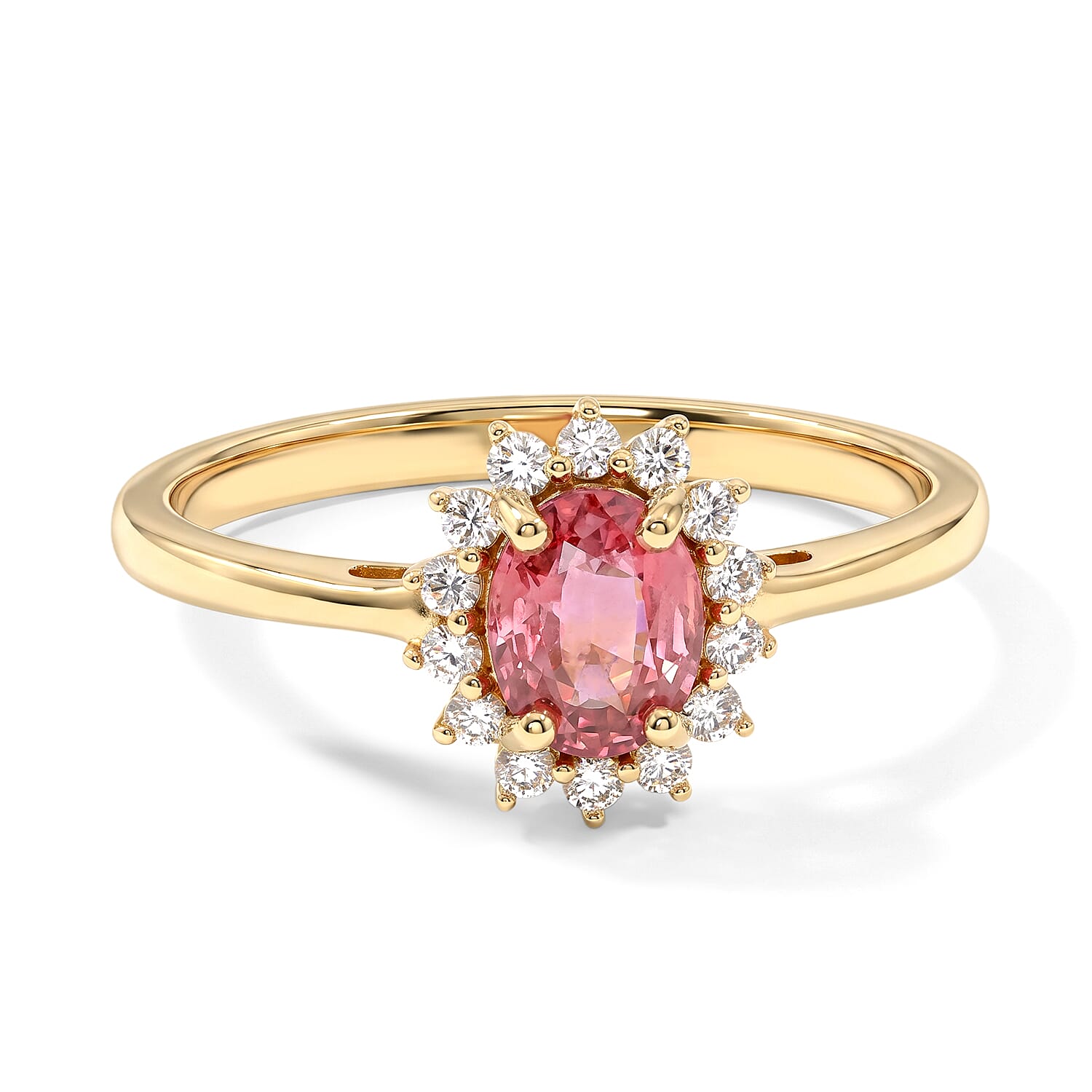 Luxoro 14K Yellow Gold AAA Padparadscha Sapphire, Diamond (I2) (0.22 cts) Ring (Size 6.0) 1.00 ctw