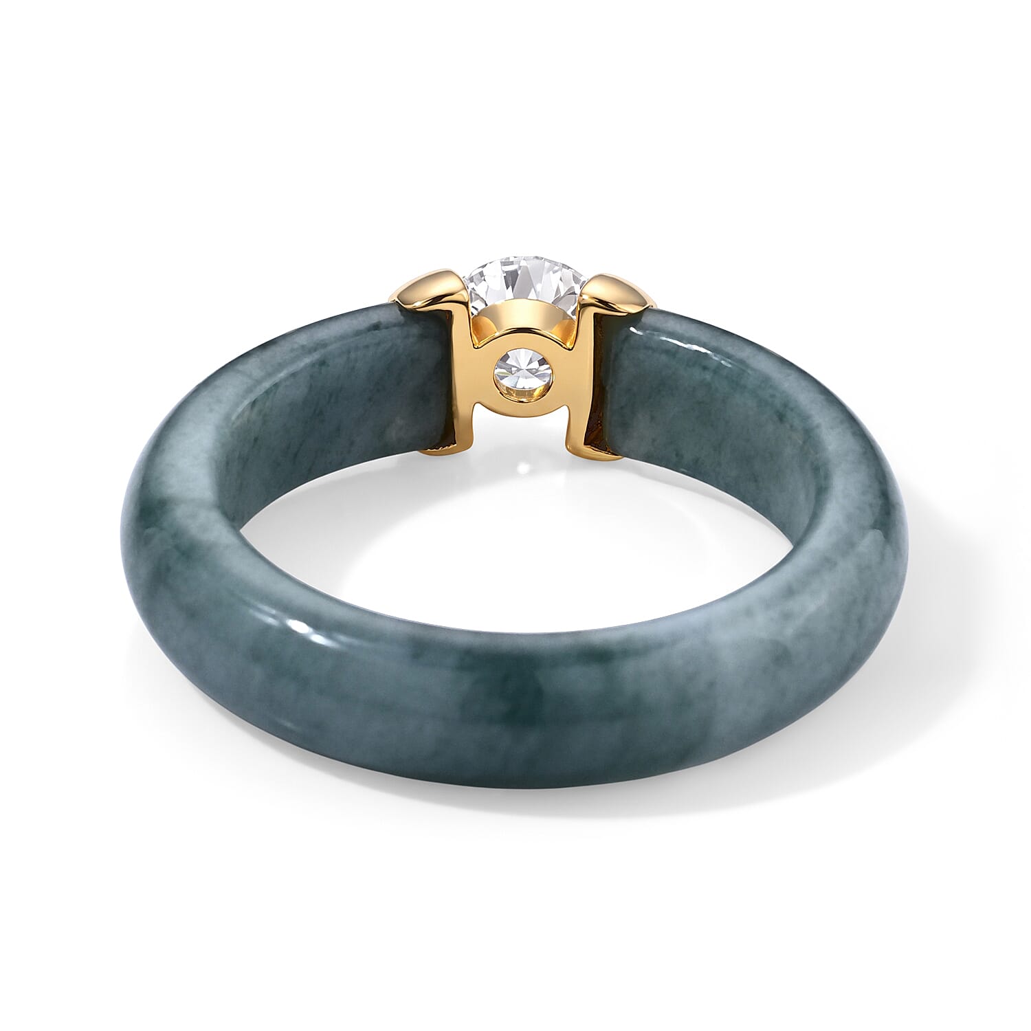 D'Joy Moissanite and Natural Olmec Jadeite 11.40 ctw Band Ring in 18K YG Plated Sterling Silver (Size 6.0)