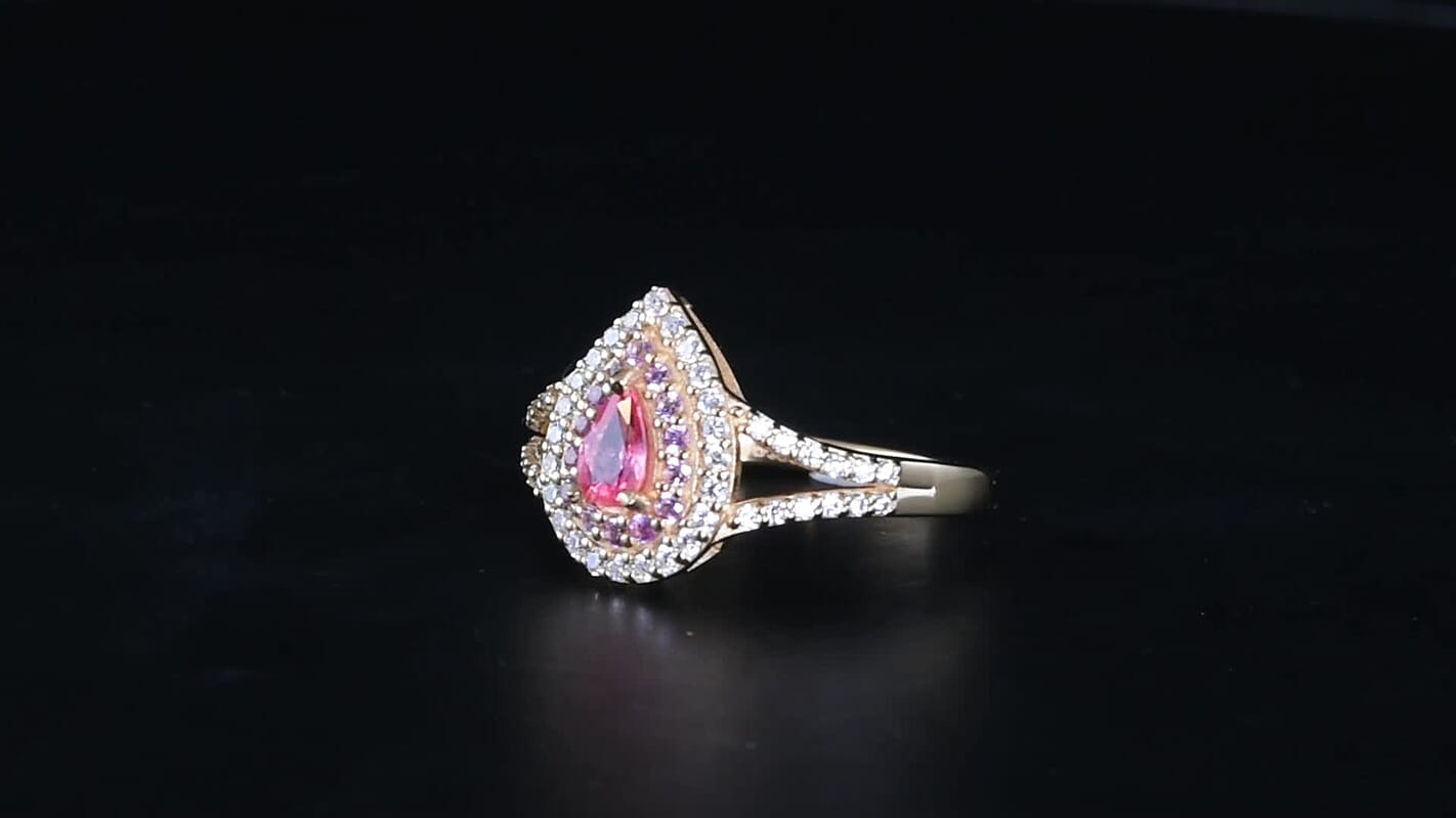 D''Joy Premium Padparadscha Sapphire, Multi Gemstone Ring in 18K Vermeil YG Over Sterling Silver (Size 10.0) 1.25 ctw
