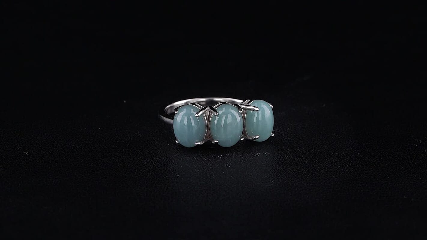 D''Joy Natural Olmec Jadeite 5.20 ctw 3 Stone Ring in Rhodium Over Sterling Silver (Size 10.0)