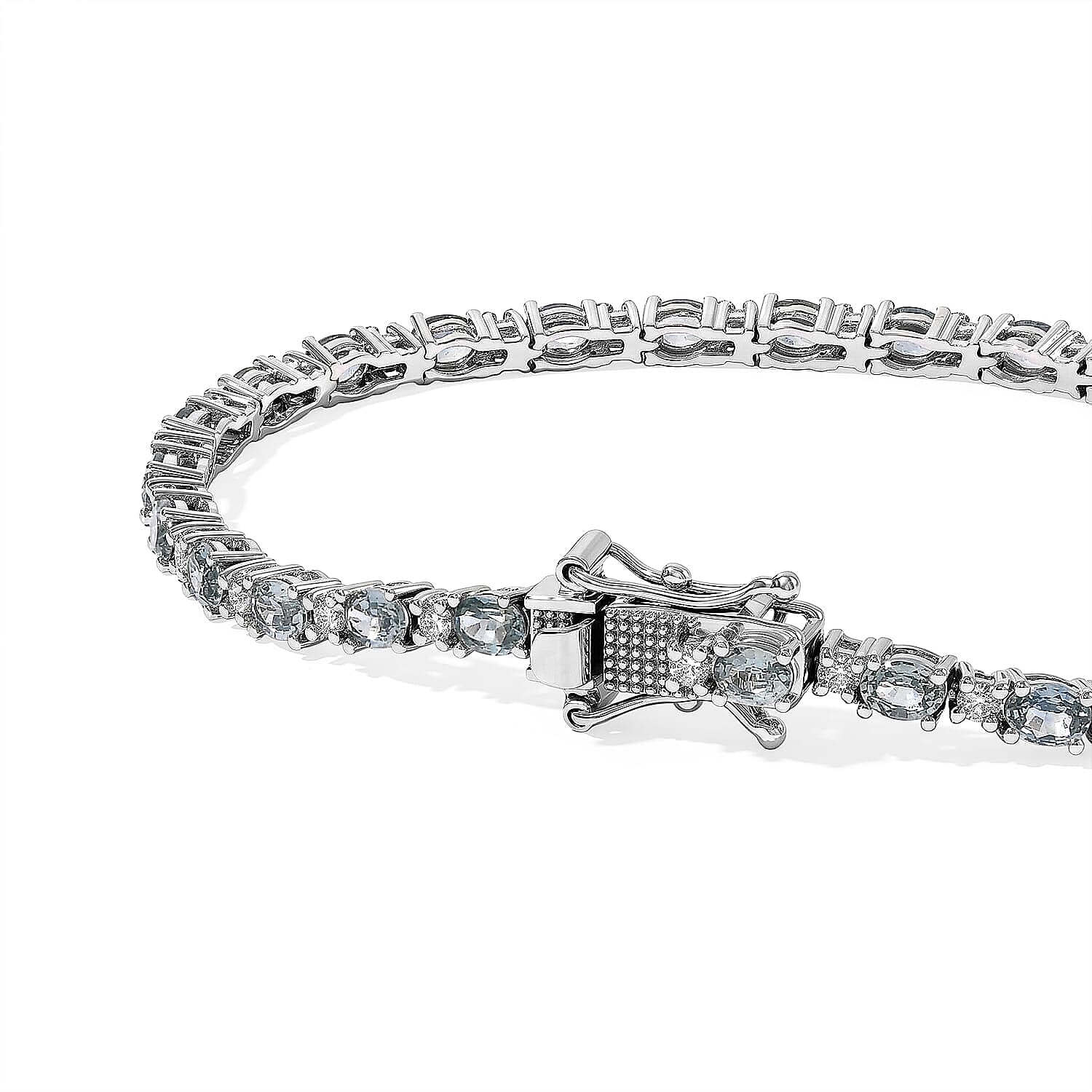D'Joy Premium Montana Sapphire and Moissanite 6.50 ctw Rockies Riverlight Bracelet in Rhodium Over Sterling Silver (6.50 In)