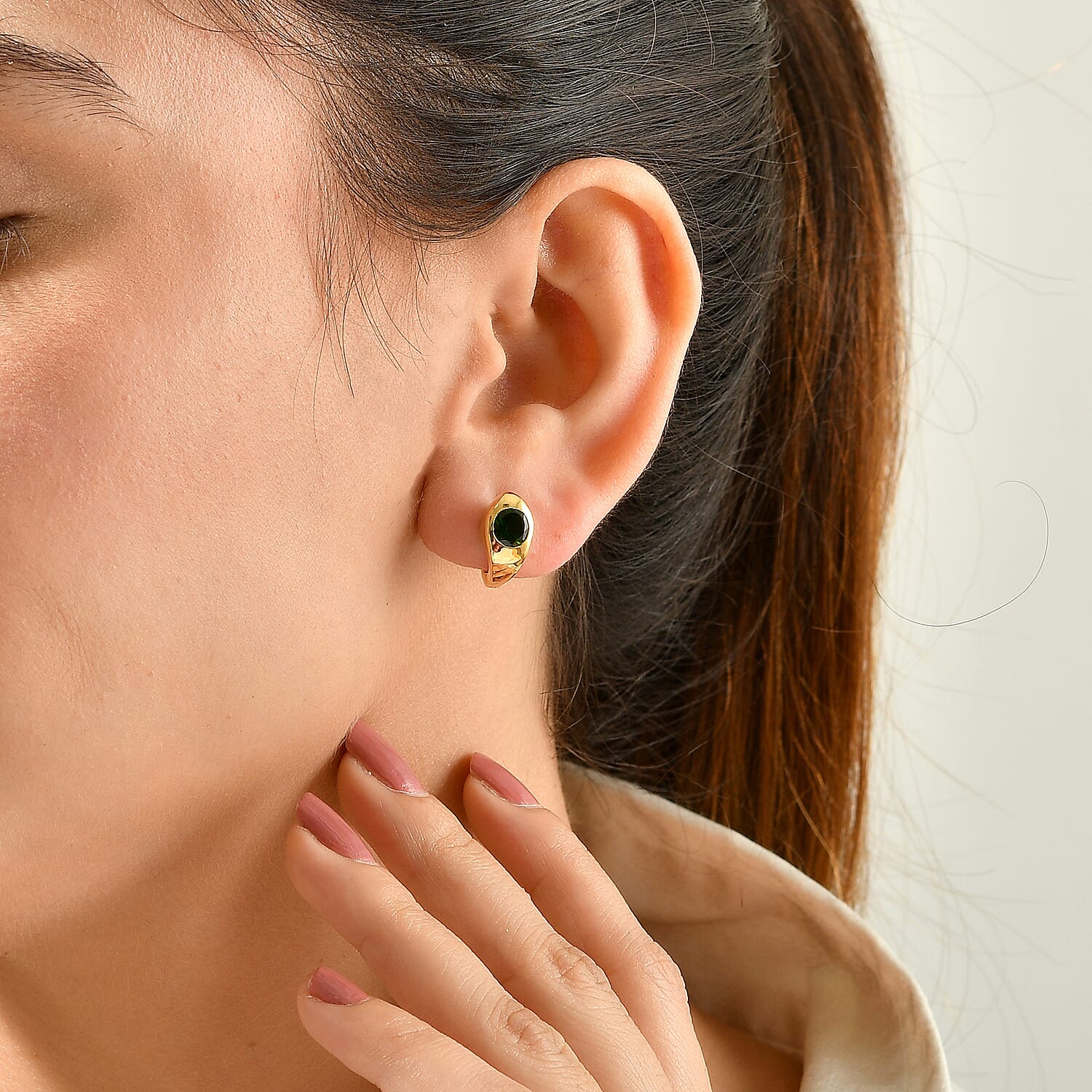 D'Joy Chrome Diopside 1.70 ctw J Hoop Earrings in 18K Vermeil Yellow Gold Over Sterling Silver