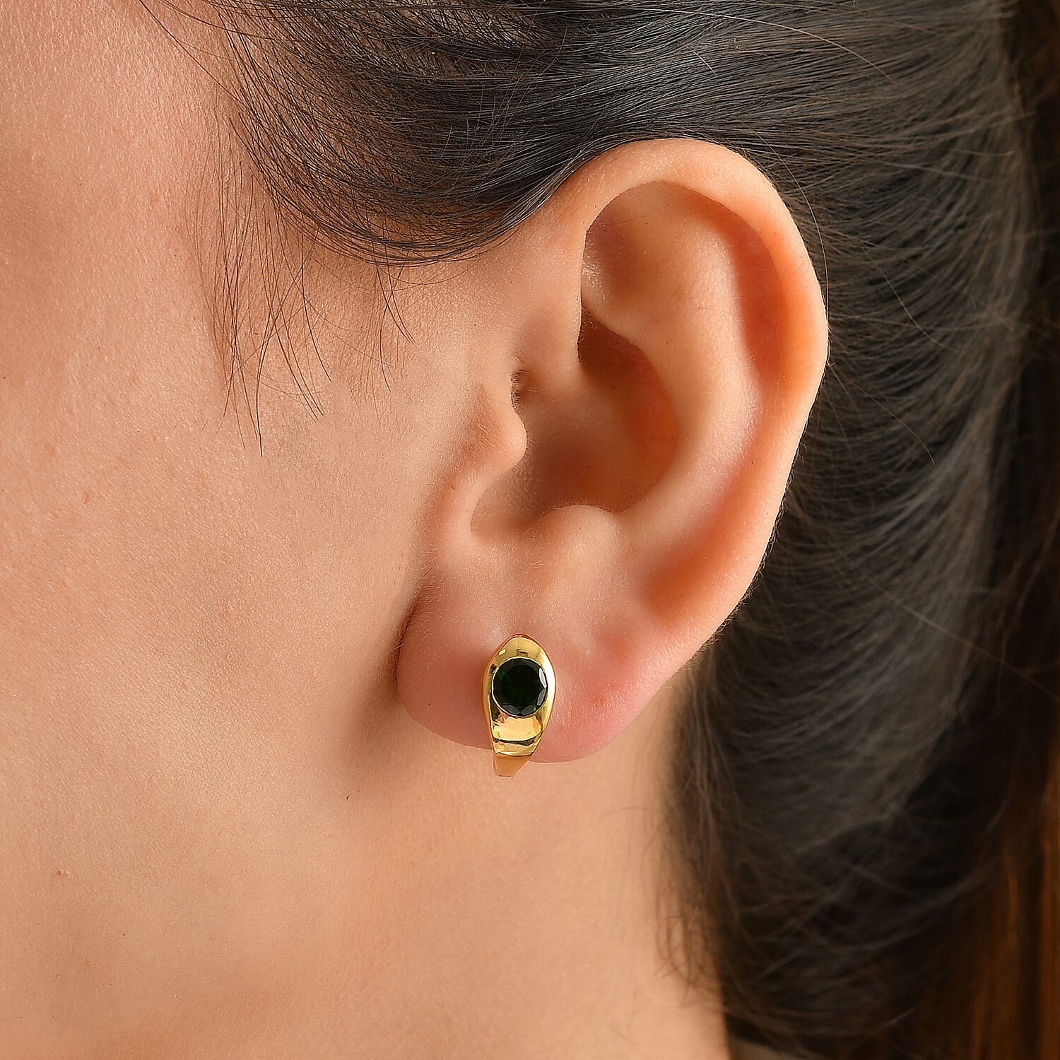 D'Joy Chrome Diopside 1.70 ctw J Hoop Earrings in 18K Vermeil Yellow Gold Over Sterling Silver