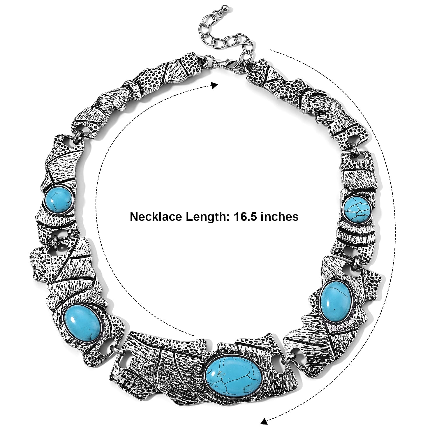 Blue Howlite 40.00 ctw Necklace in Silvertone 16.5-18.50 Inches