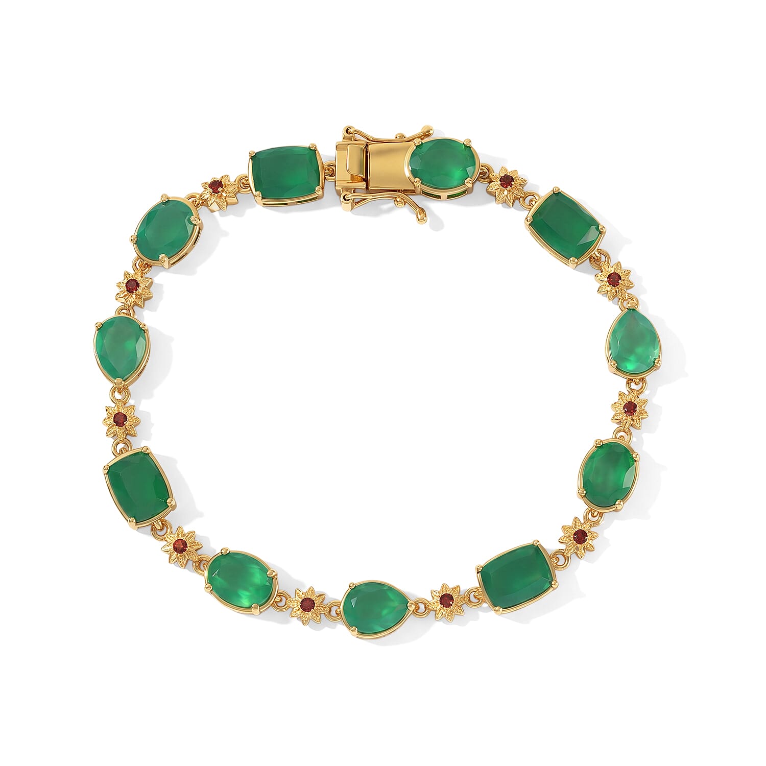 EverTrue Verde Onyx and Mozambique Garnet 11.35 ctw Verdant Garden Bracelet in 18K YG Plated (7.25 In)