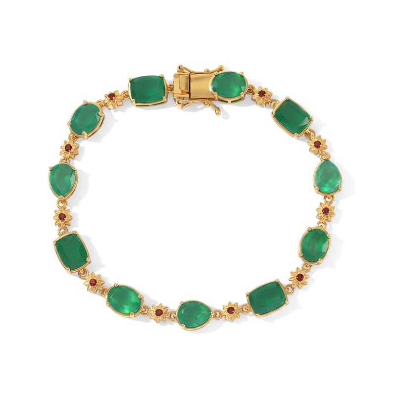 EverTrue Verde Onyx and Mozambique Garnet 11.35 ctw Verdant Garden Bracelet in 18K YG Plated (7.25 In)