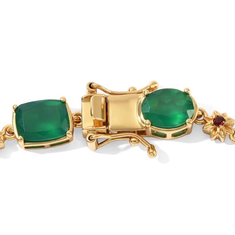 EverTrue Verde Onyx and Mozambique Garnet 11.35 ctw Verdant Garden Bracelet in 18K YG Plated (7.25 In)