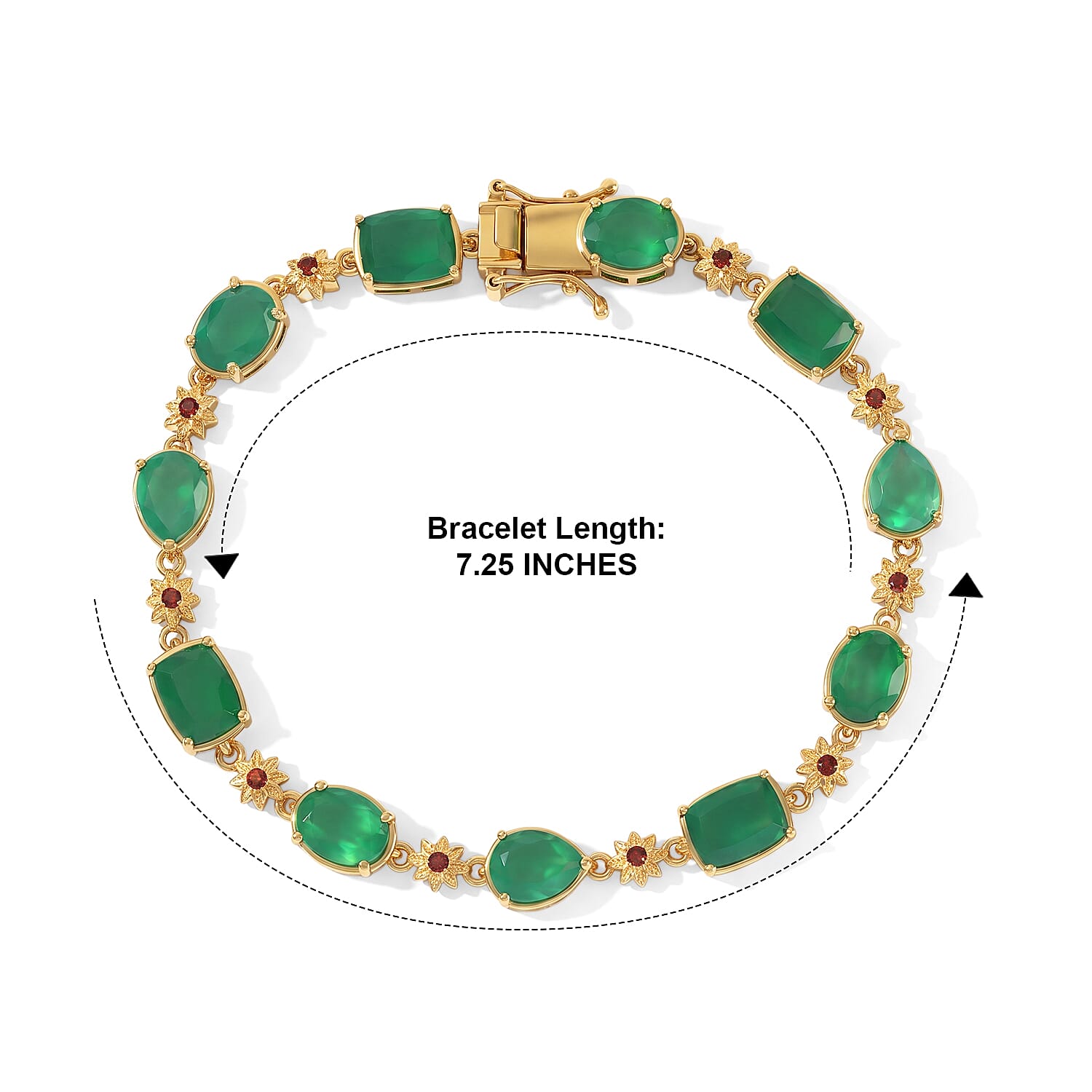 EverTrue Verde Onyx and Mozambique Garnet 11.35 ctw Verdant Garden Bracelet in 18K YG Plated (7.25 In)