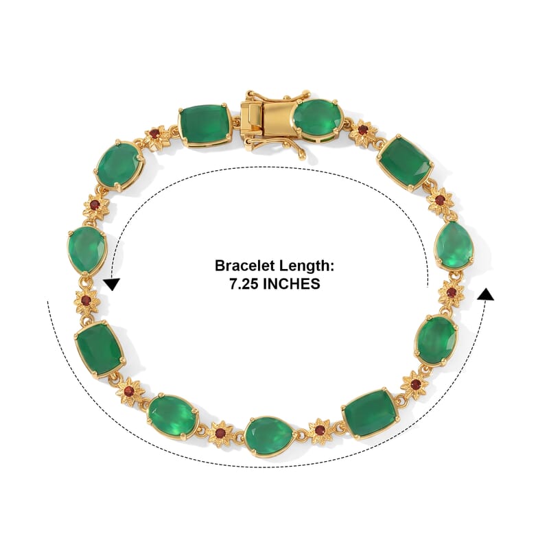 EverTrue Verde Onyx and Mozambique Garnet 11.35 ctw Verdant Garden Bracelet in 18K YG Plated (7.25 In)