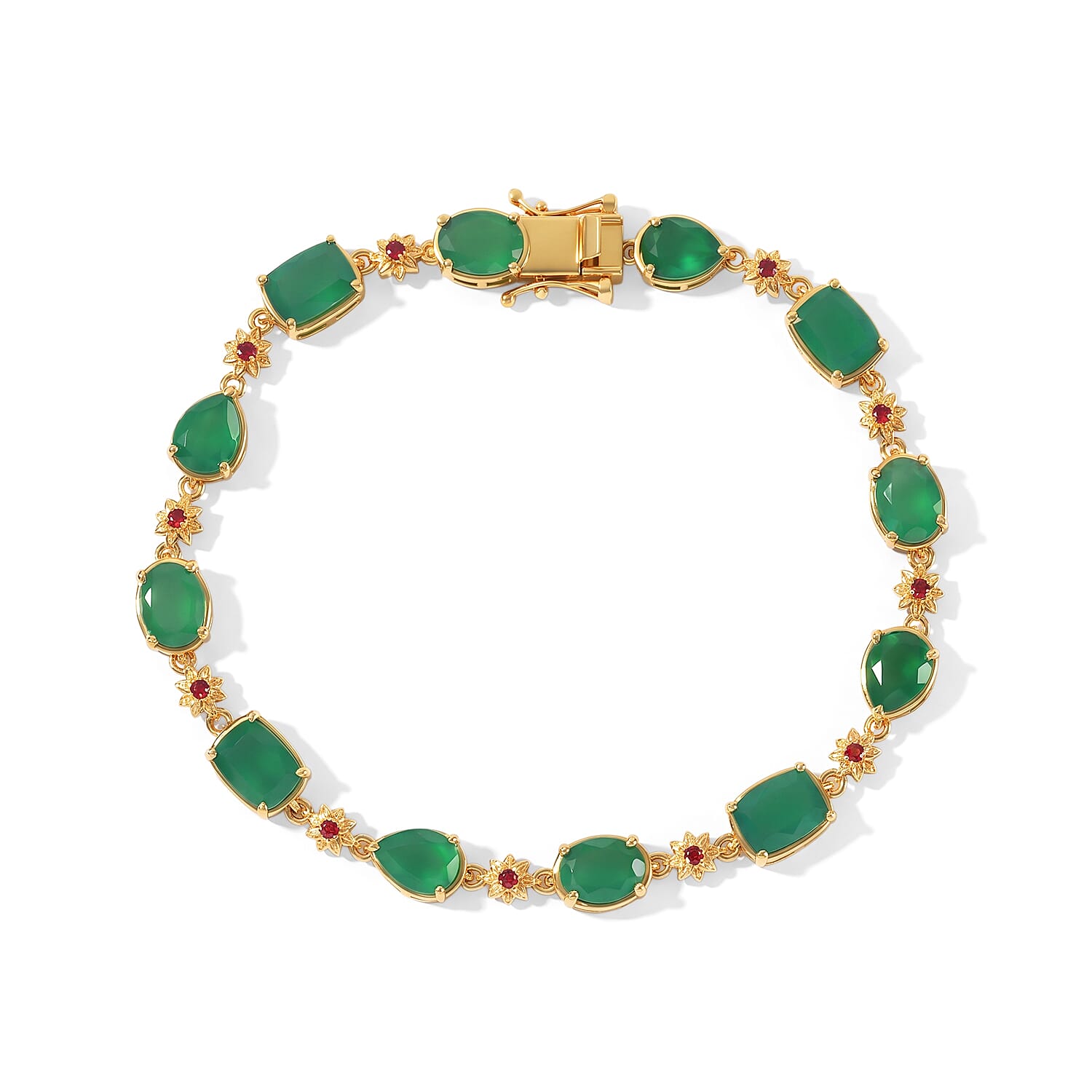 EverTrue Verde Onyx and Mozambique Garnet 13.65 ctw Verdant Garden Bracelet in 18K YG Plated (8.00 In)